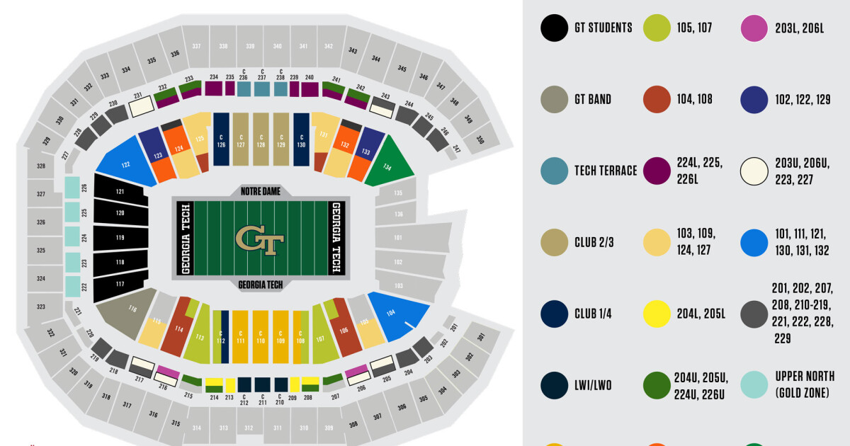 Notre Dame Seating Chart With Rows And Seat Numbers