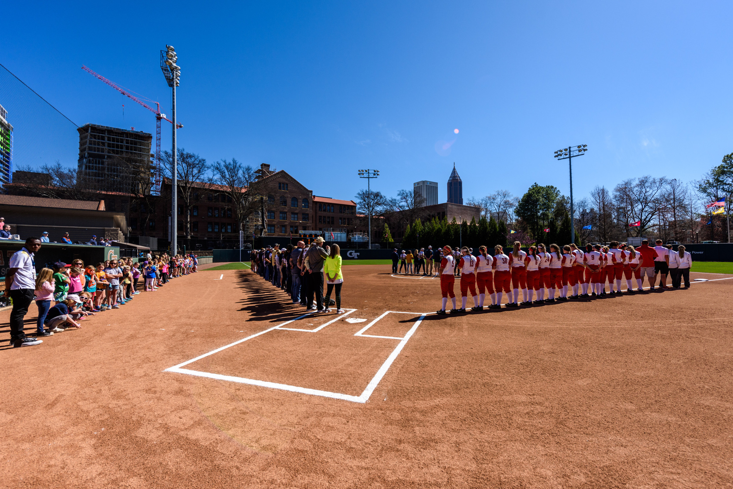 The bases are lined during the anthem