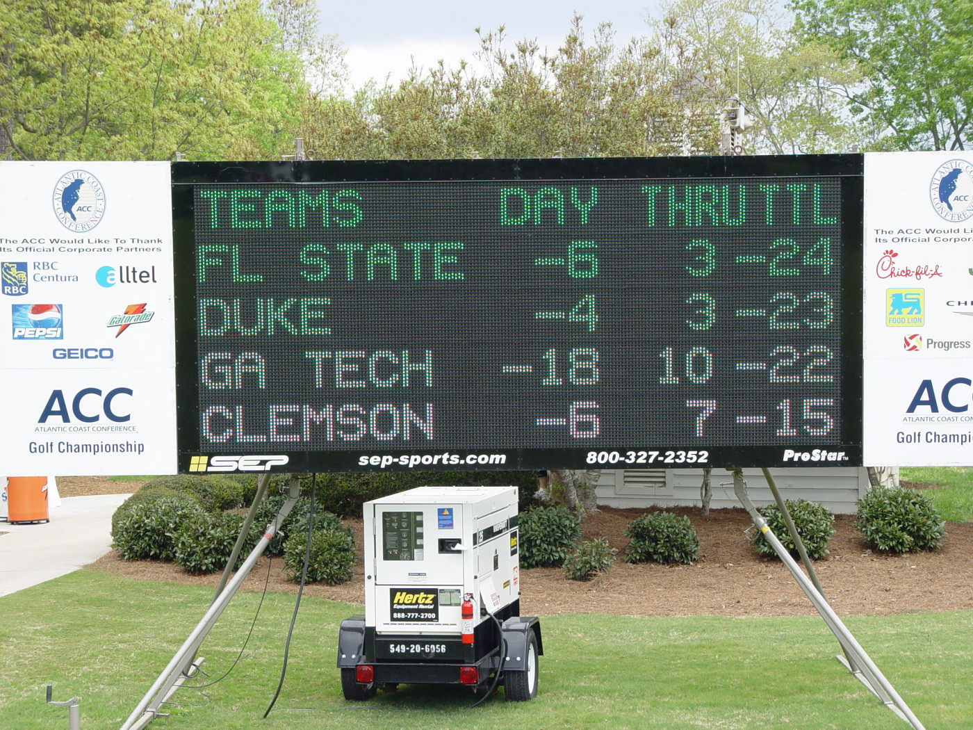 When play was suspended at 12:57 p.m., Tech had sliced its deficit from 15 to two shots during the final round of the ACC Golf Championship, April 20, 2008.