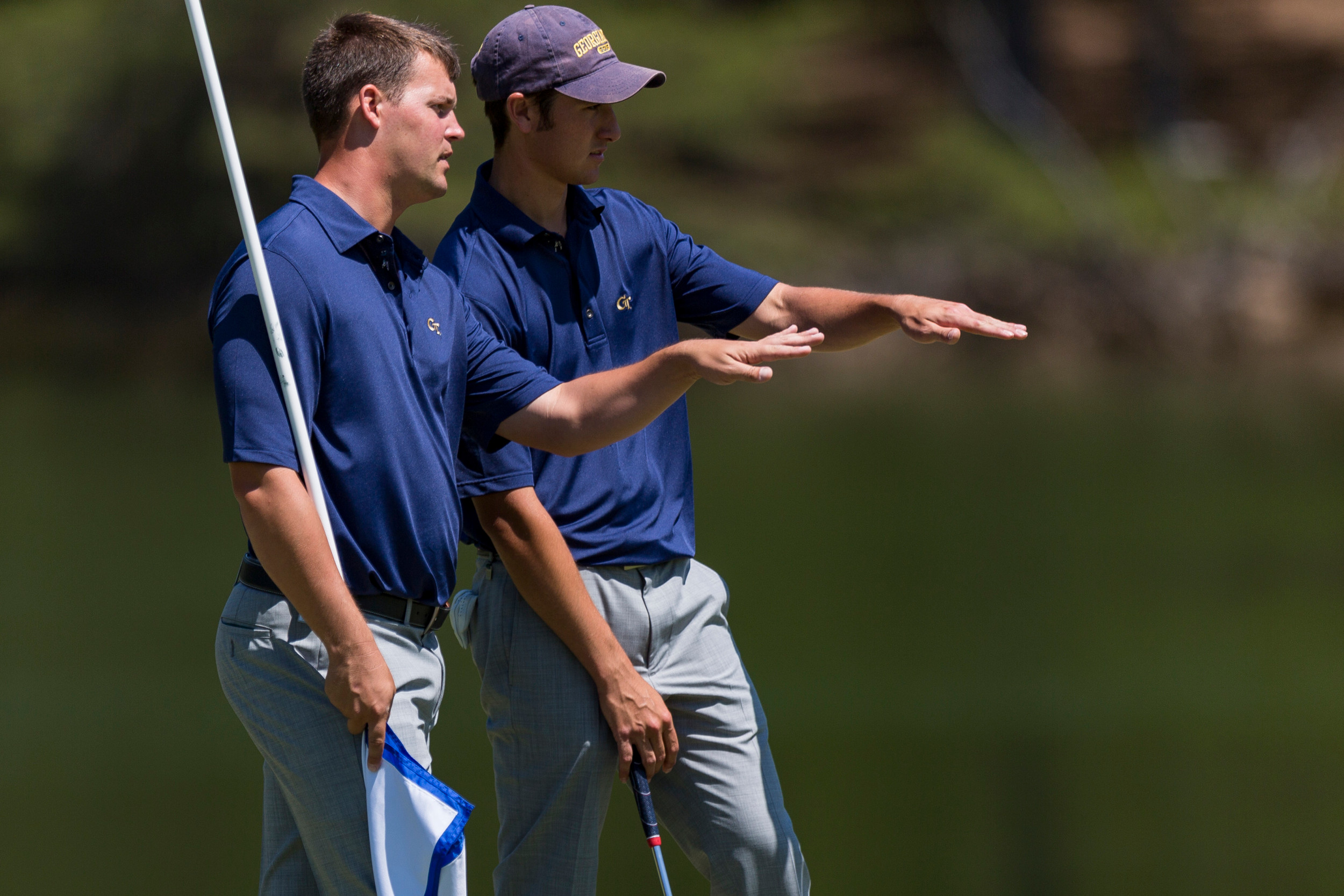 Assistant coach Jeff Pierce and Chris Petefish during the third round of the ACC Golf Championship, April 24, 2016, at the Old North State Club, New London, N.C.