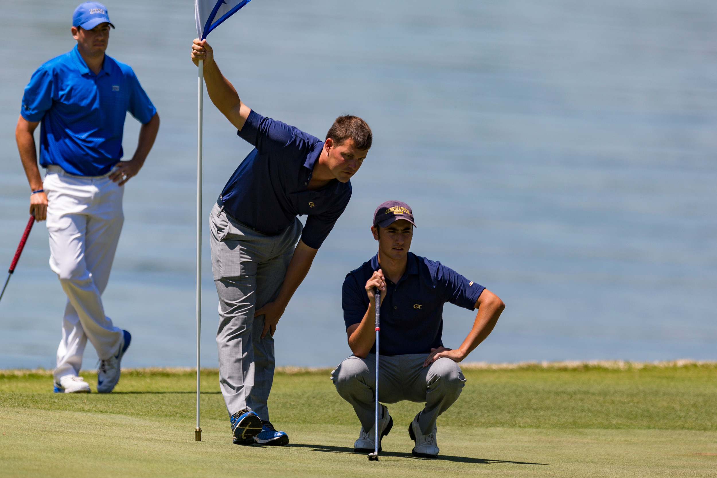 Assistant coach Jeff Pierce and Chris Petefish during the third round of the ACC Golf Championship, April 24, 2016, at the Old North State Club, New London, N.C.