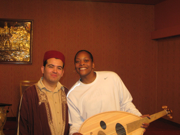 Associate Head Coach Sytia Messer with the guitar legend of Tunisia