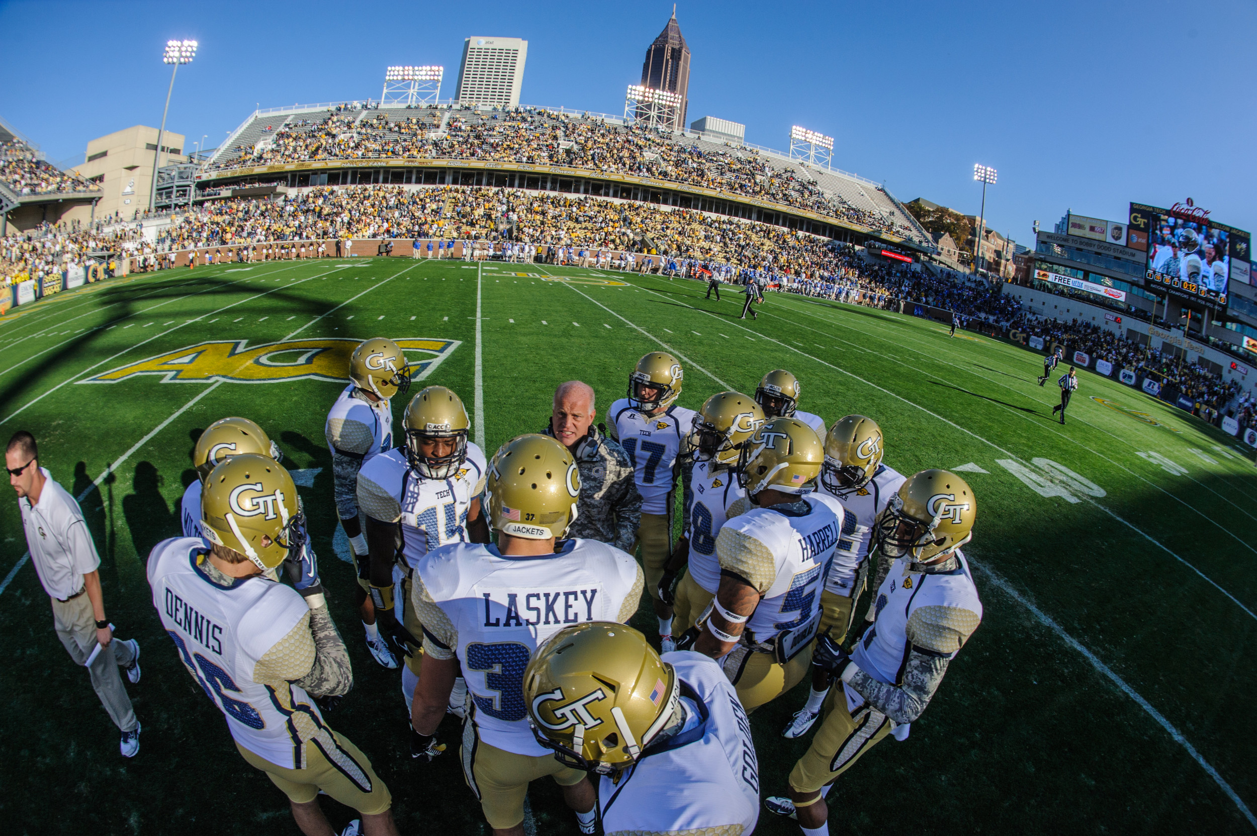 David Walkosky gets the kickoff team ready to play.