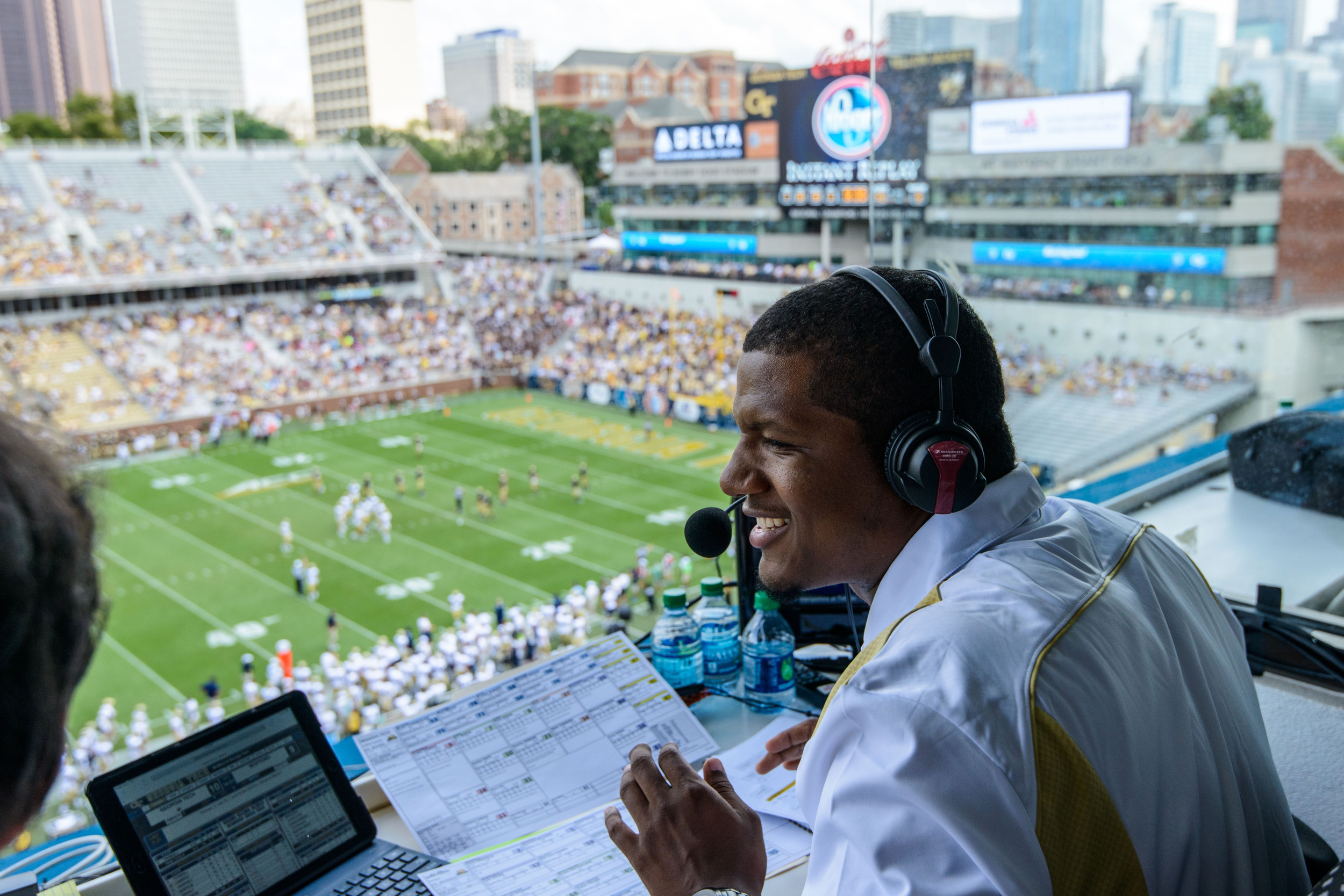 Roddy Jones calls the game from the radio booth