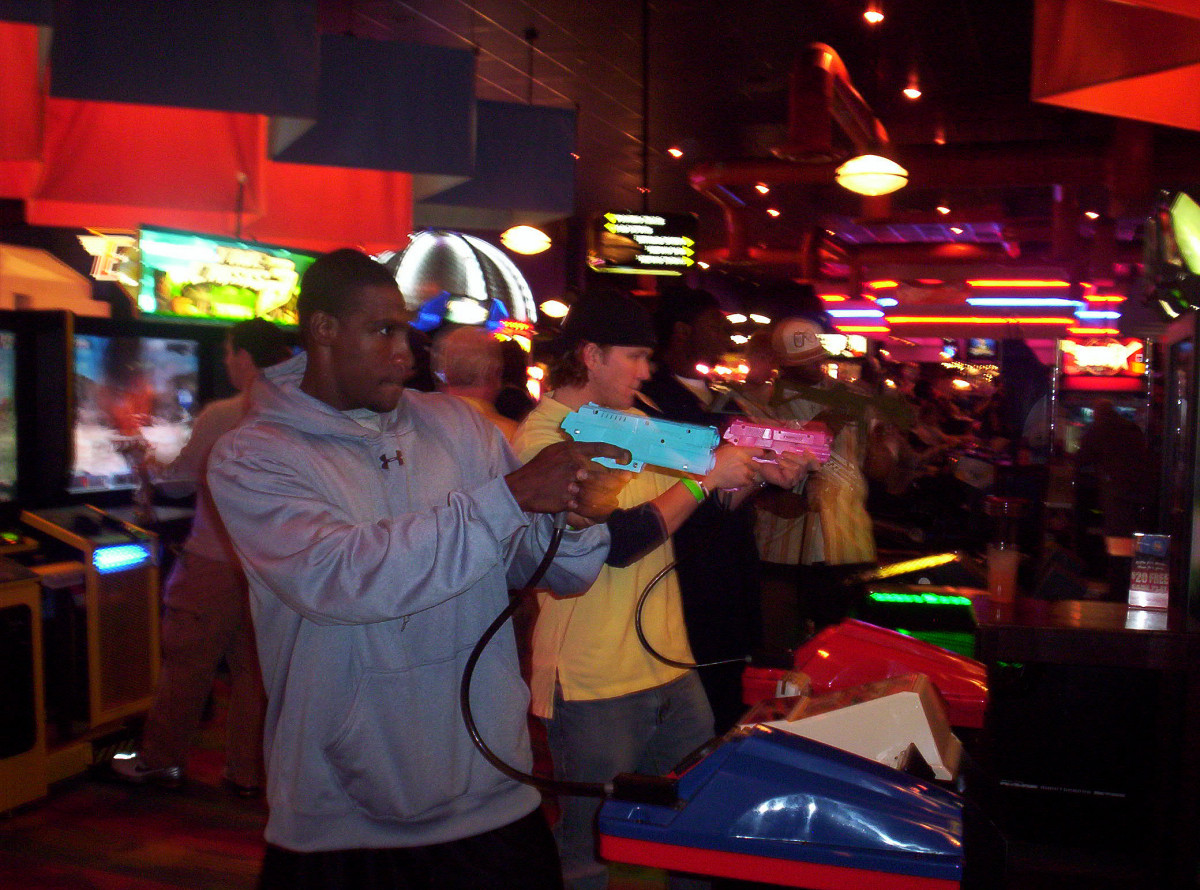 James Johnson and Andrew Smith playing at Dave and Buster's.