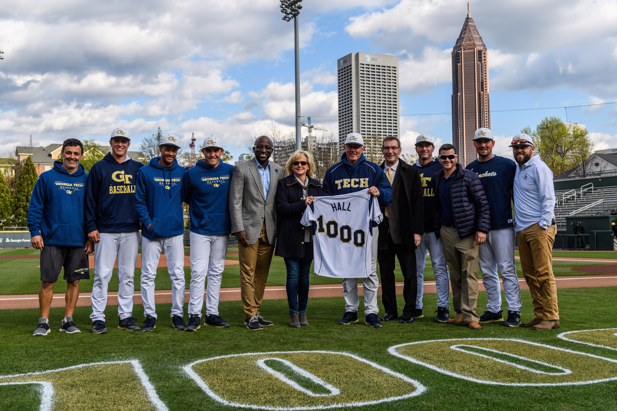 Coach Hall was presented with the game ball from Tuesday night and a jersey commemorating 1,000 wins at Georgia Tech
