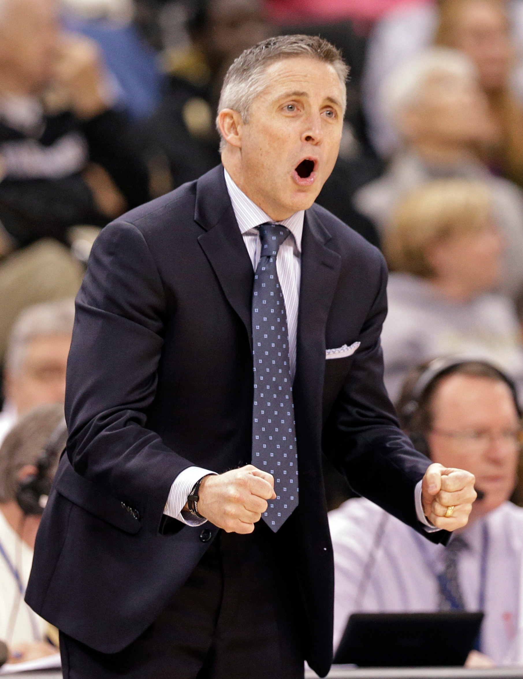 Georgia Tech head coach Brian Gregory reacts during the first half. (AP Photo/Chuck Burton)