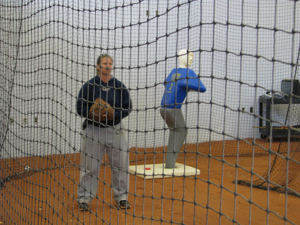 Softball team practices in its new stadium for the first time.