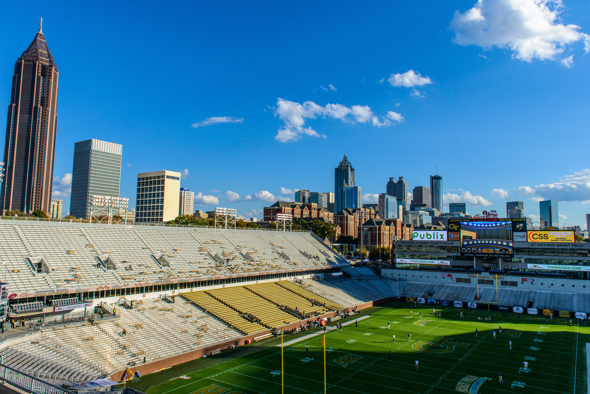 7485458.jpeg The Atlanta skyline is visible from the upper stands of Bobby Dodd Stadium prior to the game.