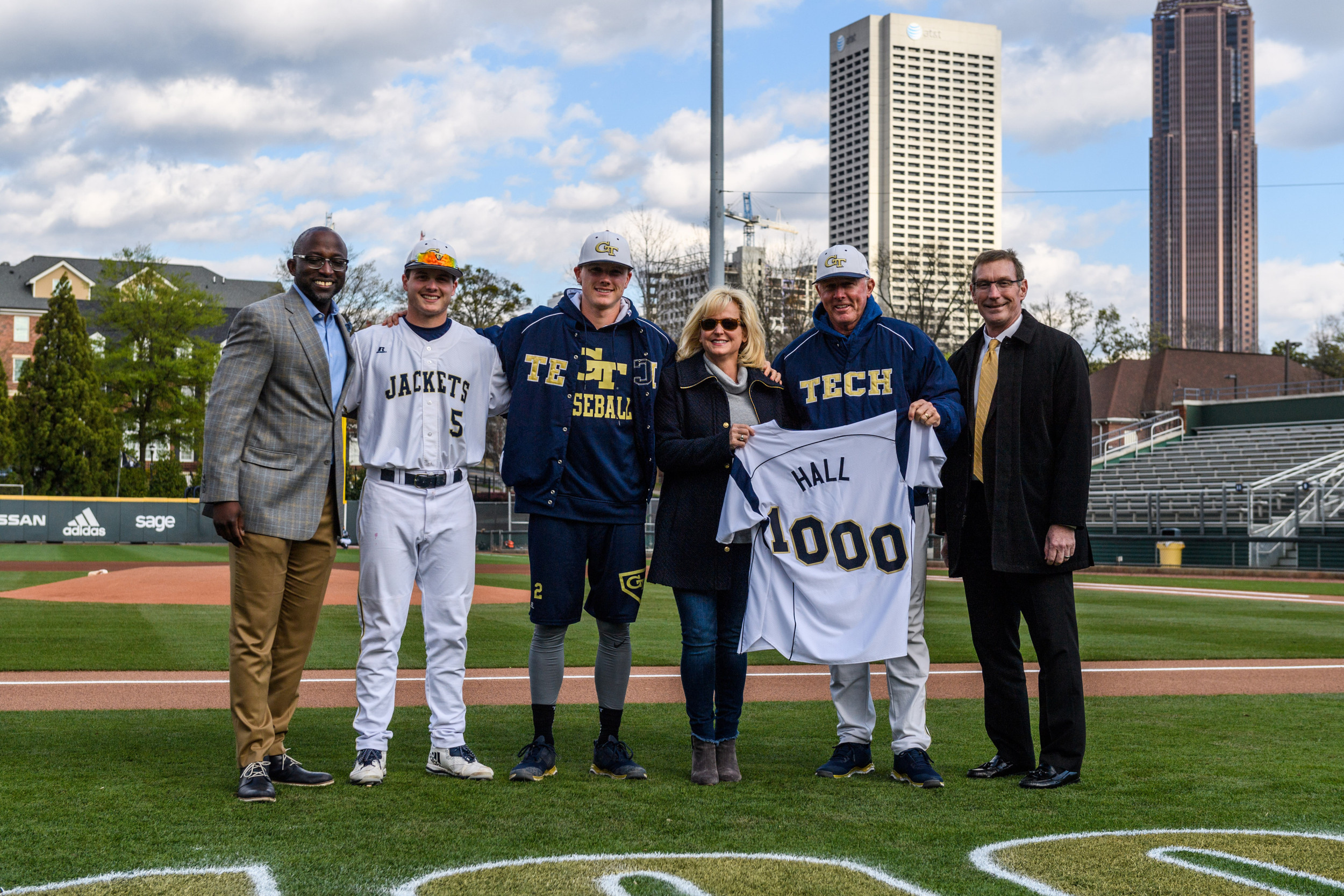 Coach Hall was presented with the game ball from Tuesday night and a jersey commemorating 1,000 wins at Georgia Tech