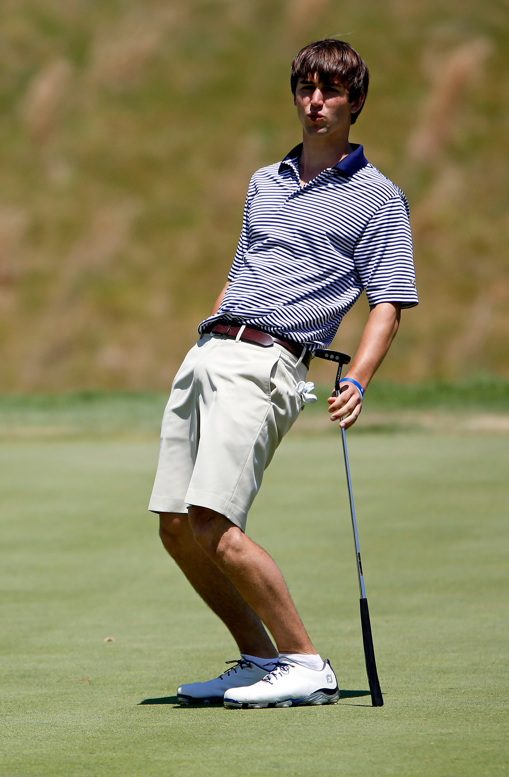 Ollie Schniederjans reacts to a missed putt Saturday at the NCAA Raleigh Regional