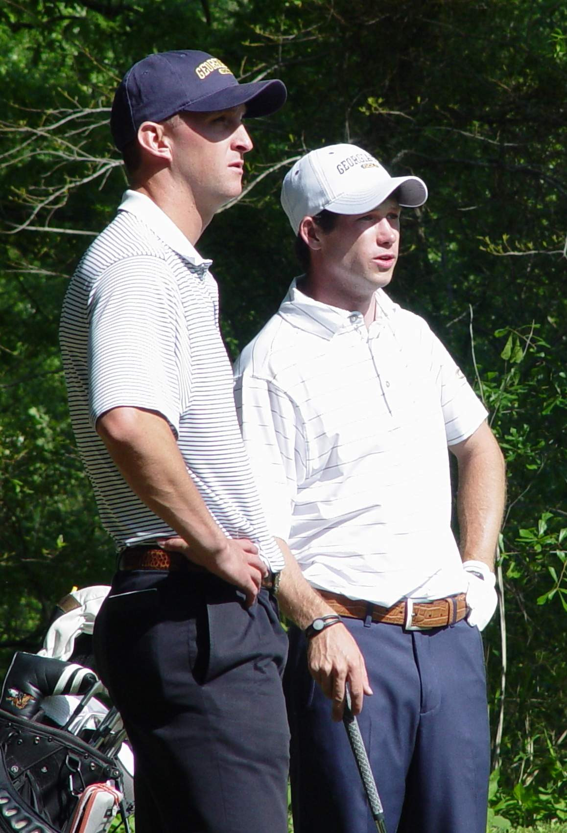 James Clark and assistant coach Drew McGee during the second round of the ACC Men's Golf Championship, Musgrove Mill Golf Club, Clinton, S.C., April 22, 2017