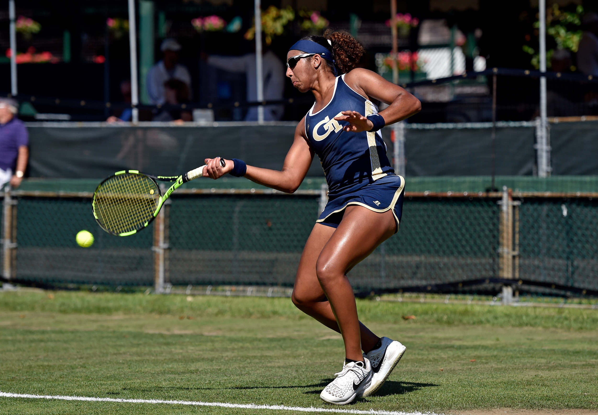 Georgia Tech's Rasheeda McAdoov competes during a match at the Hall of Fame Tennis Club. Credit: Brian Fluharty-USA TODAY Sports