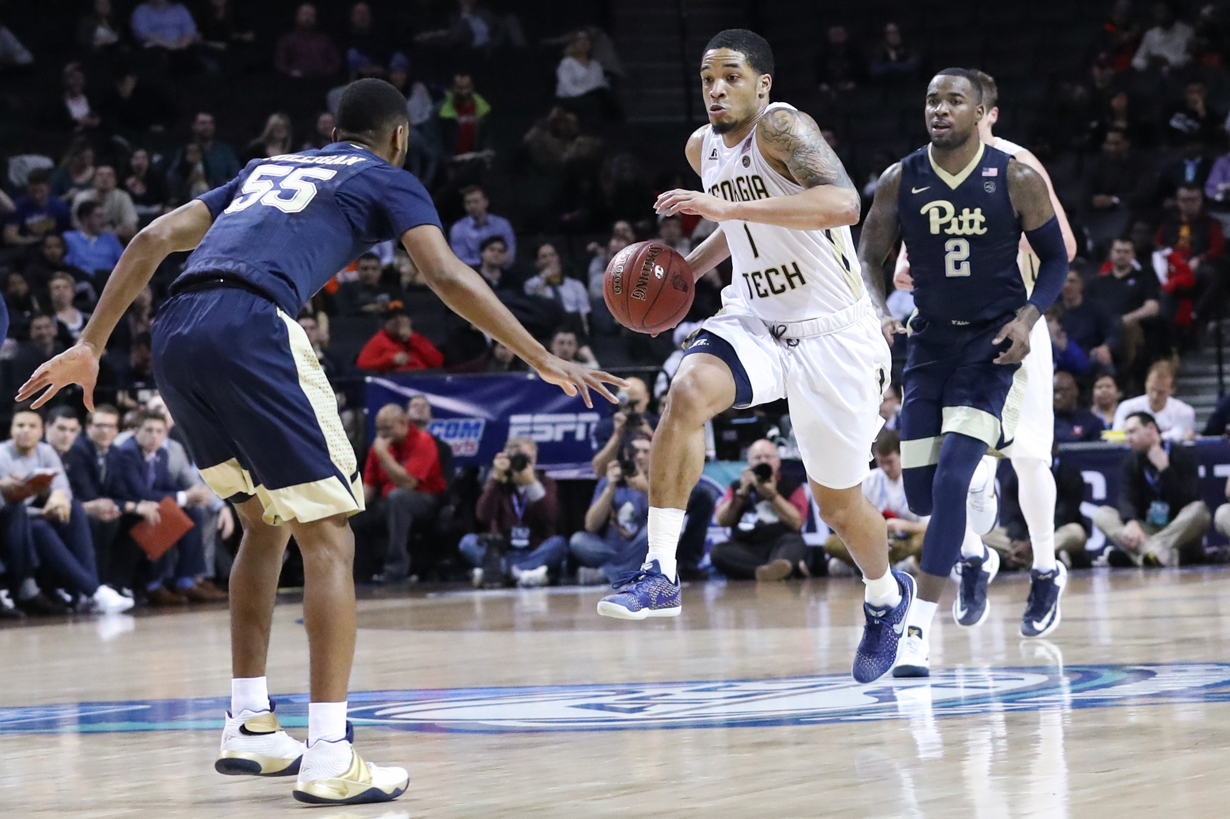 Guard Tadric Jackson drives through Pittsburgh Panthers defense during the second half during the ACC Conference Tournament at Barclays Center. Credit: Anthony Gruppuso-USA TODAY Sports