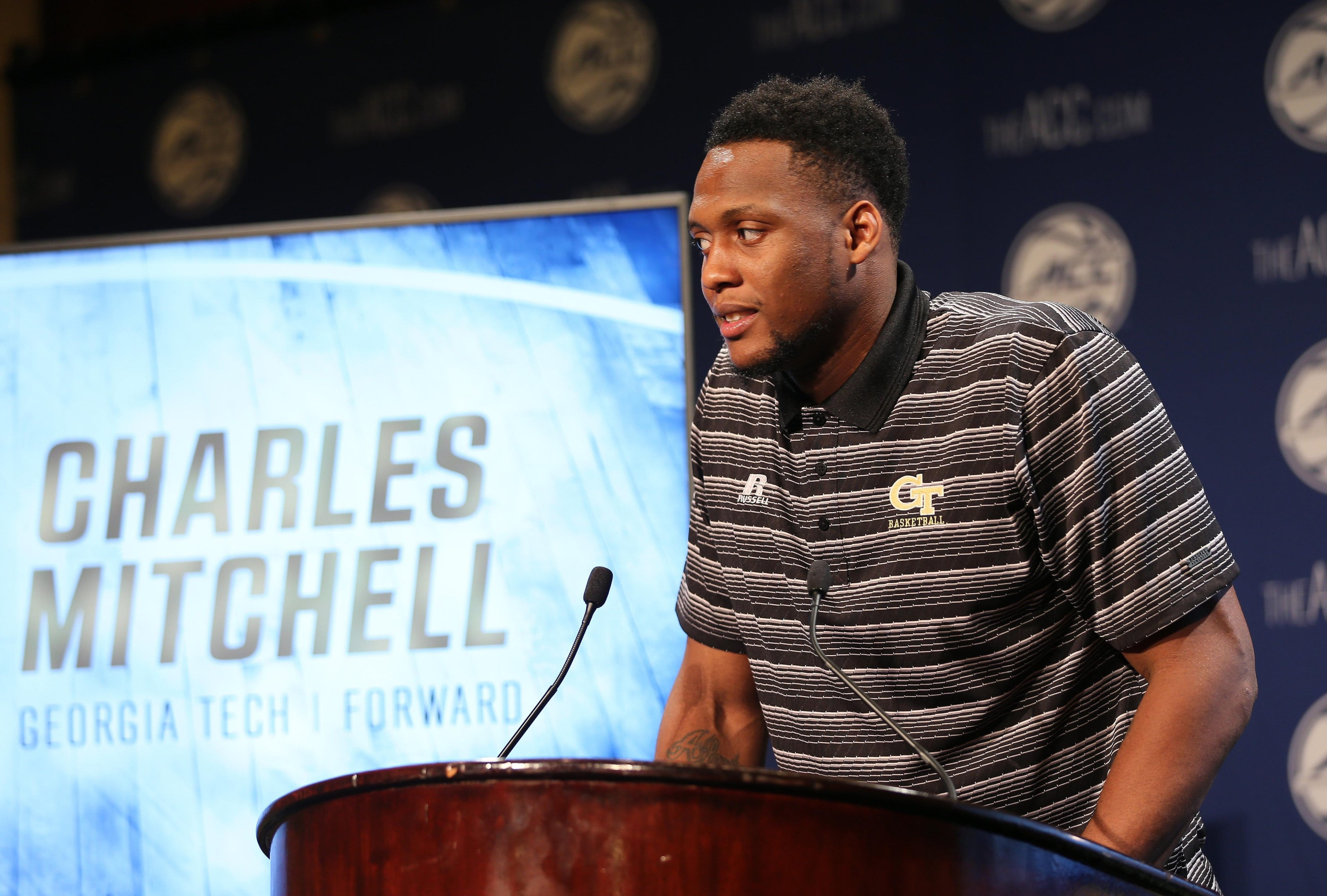 Charles Mitchell of the Georgia Tech Yellow Jackets during ACC media day at The Ritz-Carlton. Credit: Jim Dedmon-USA TODAY Sports
