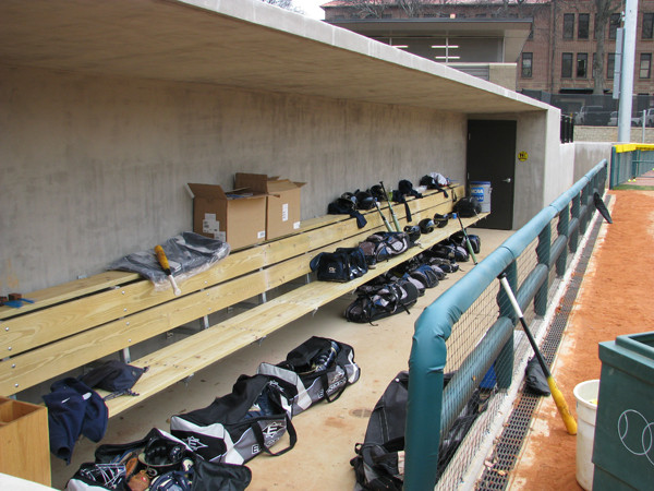 Softball team practices in its new stadium for the first time.