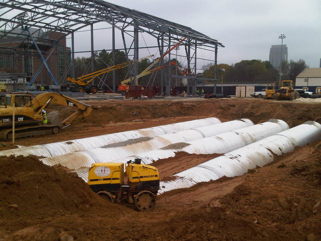 Photo taken on March 21, 2011 - Pipes going in under fields to hold excess water