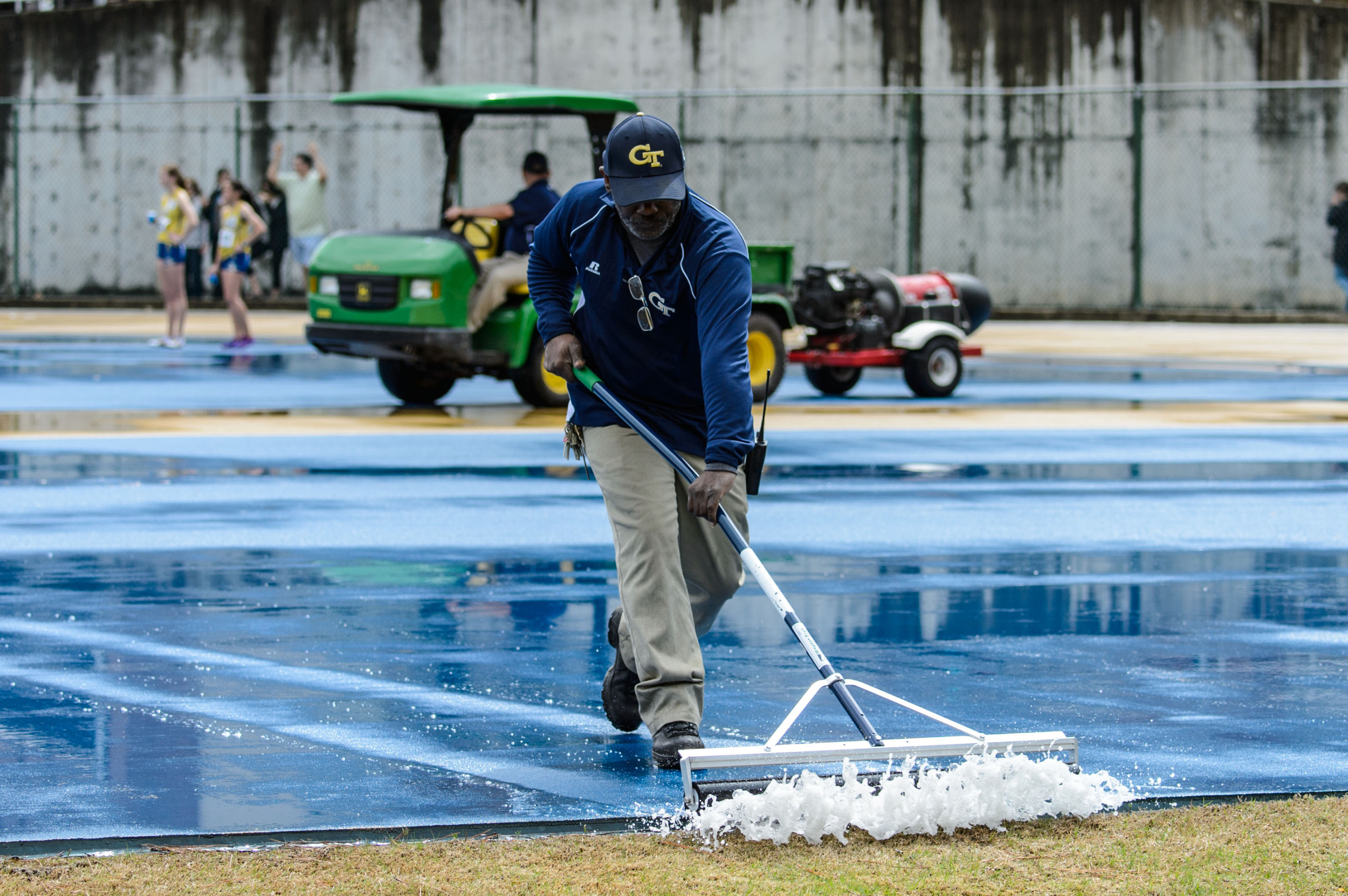 The track is cleared after a rainstorm