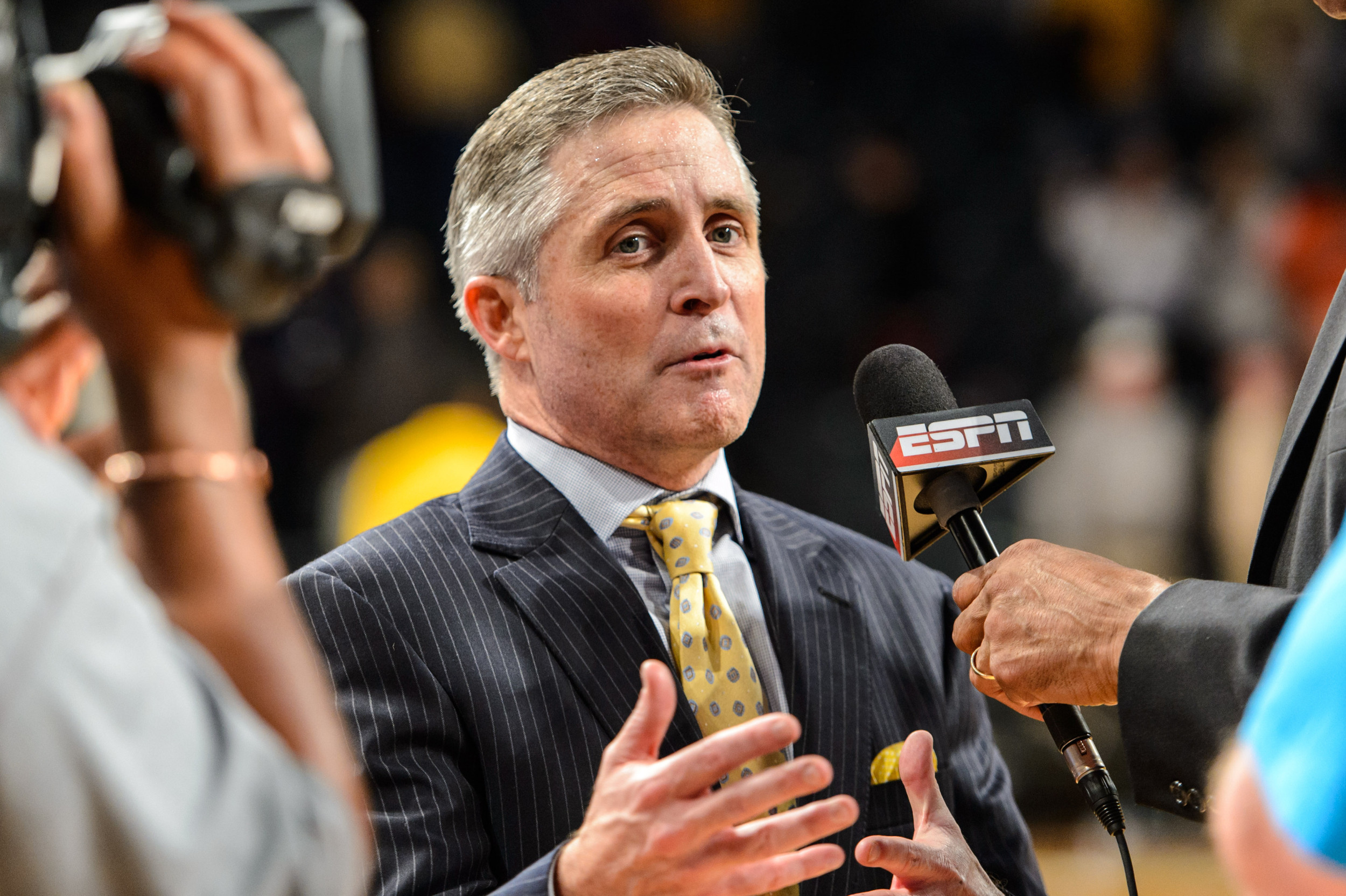 Coach Brian Gregory talks with ESPN after the win.