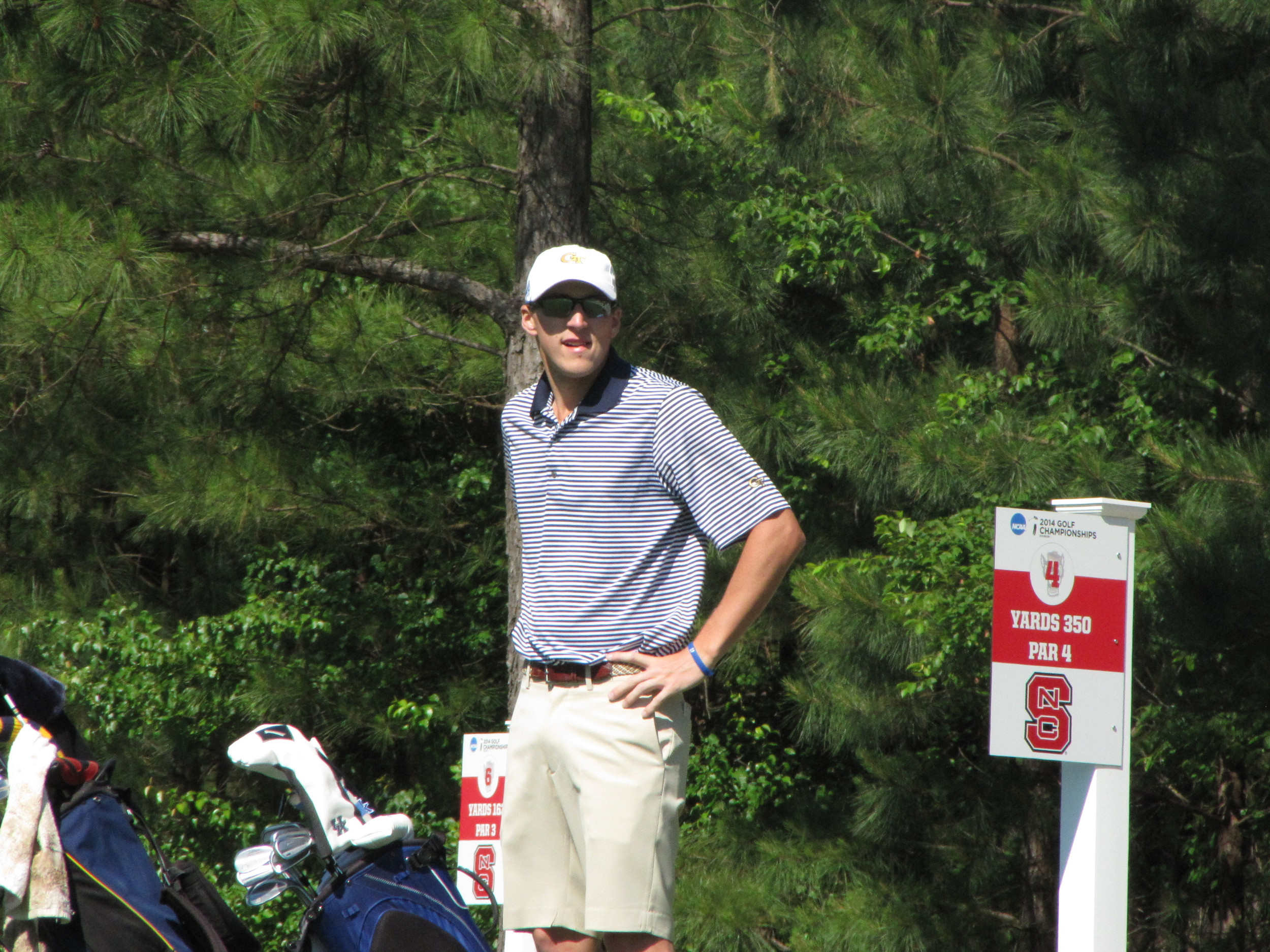 Richy Werenski waits for the rest of his group to get to the 4th tee during the final round of the NCAA Raleigh Regional.