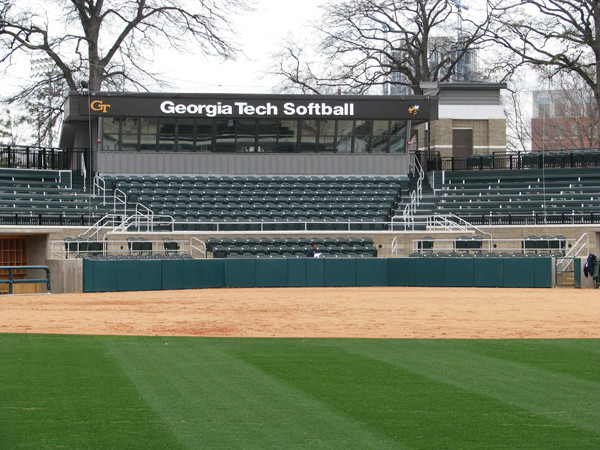 Softball team practices in its new stadium for the first time.