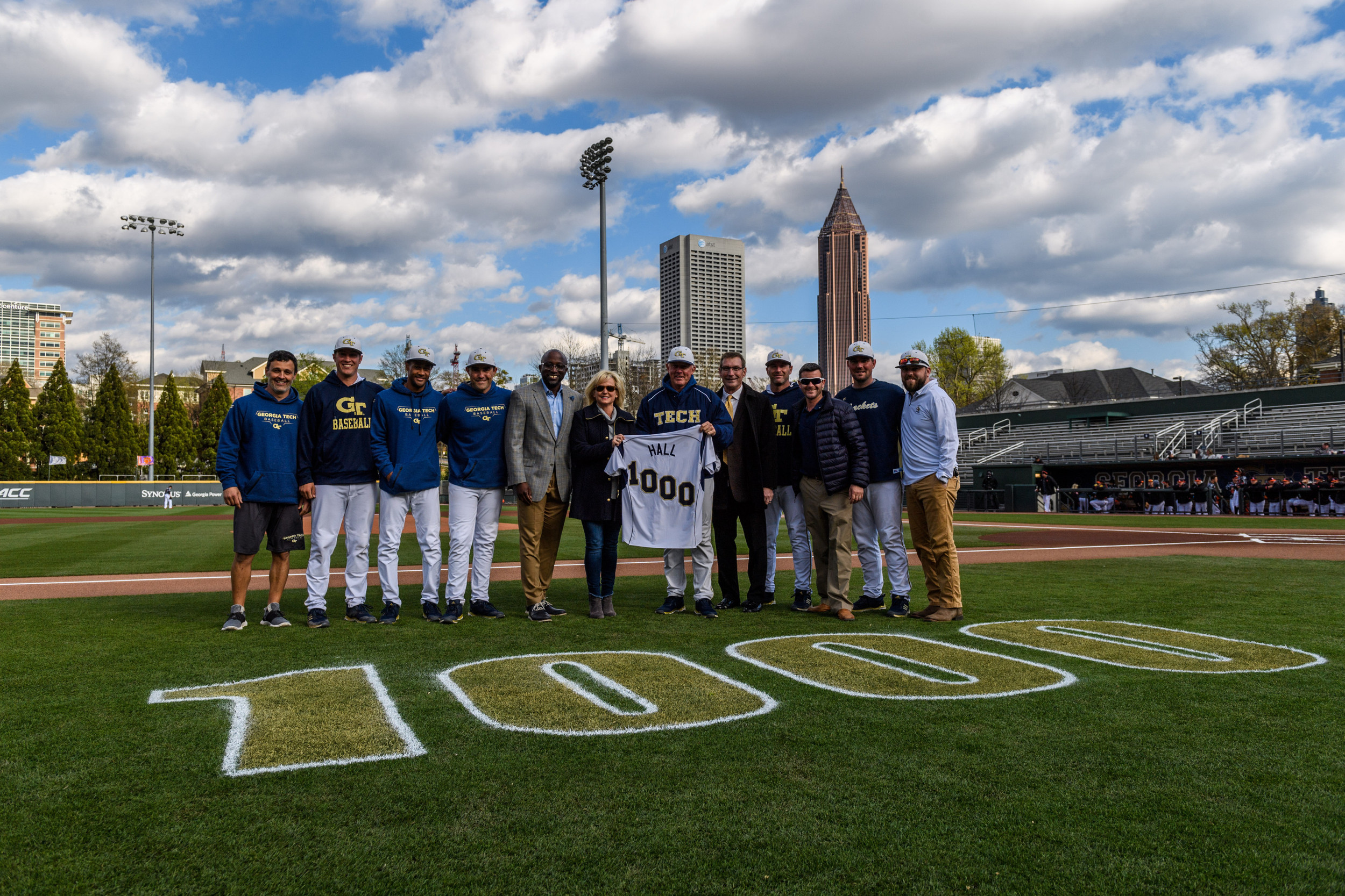 Coach Hall was presented with the game ball from Tuesday night and a jersey commemorating 1,000 wins at Georgia Tech