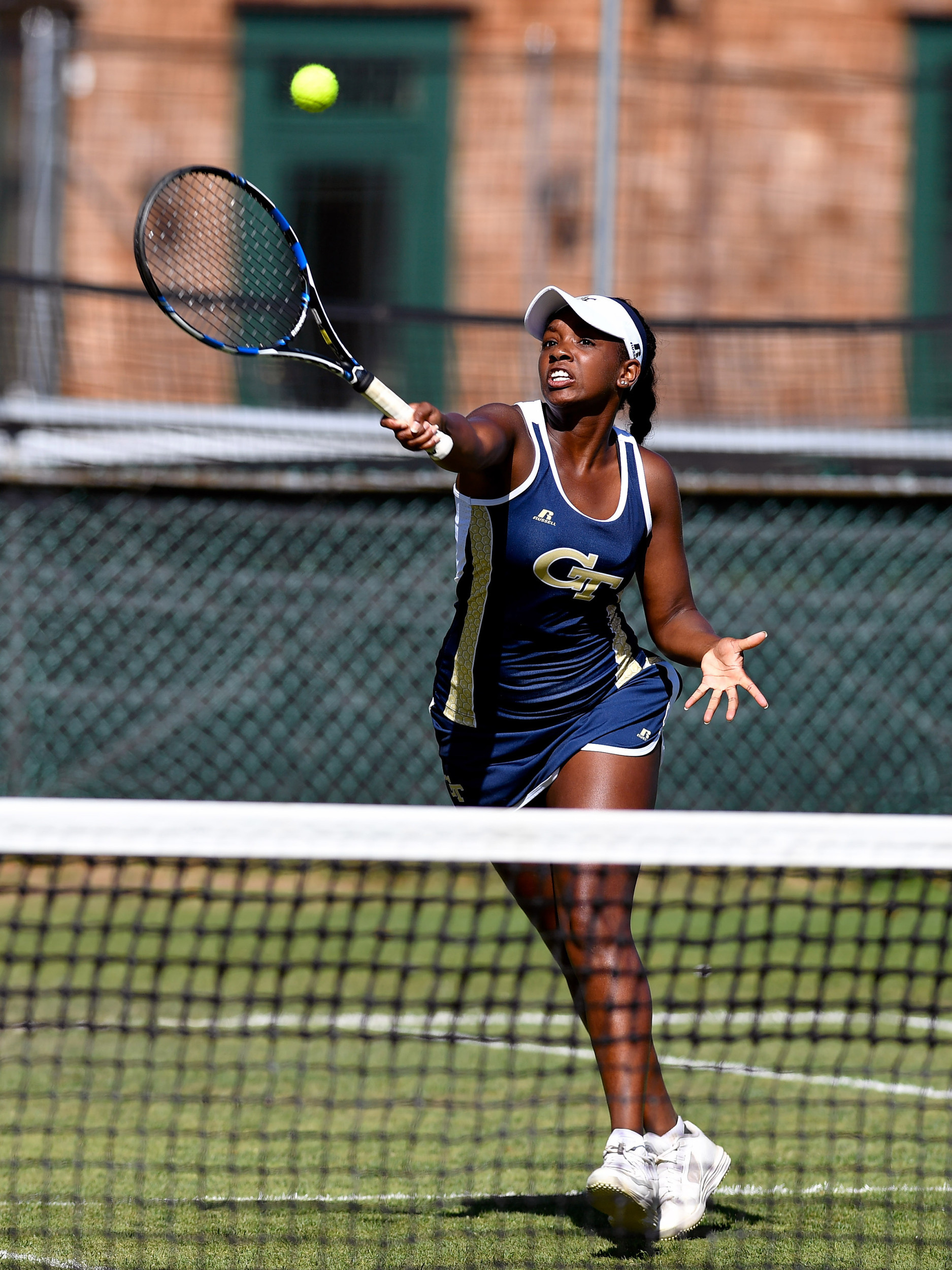 Georgia Tech's Kenya Jones competes during a doubles match at the Hall of Fame Tennis Club. Mandatory Credit: Brian Fluharty-USA TODAY Sports