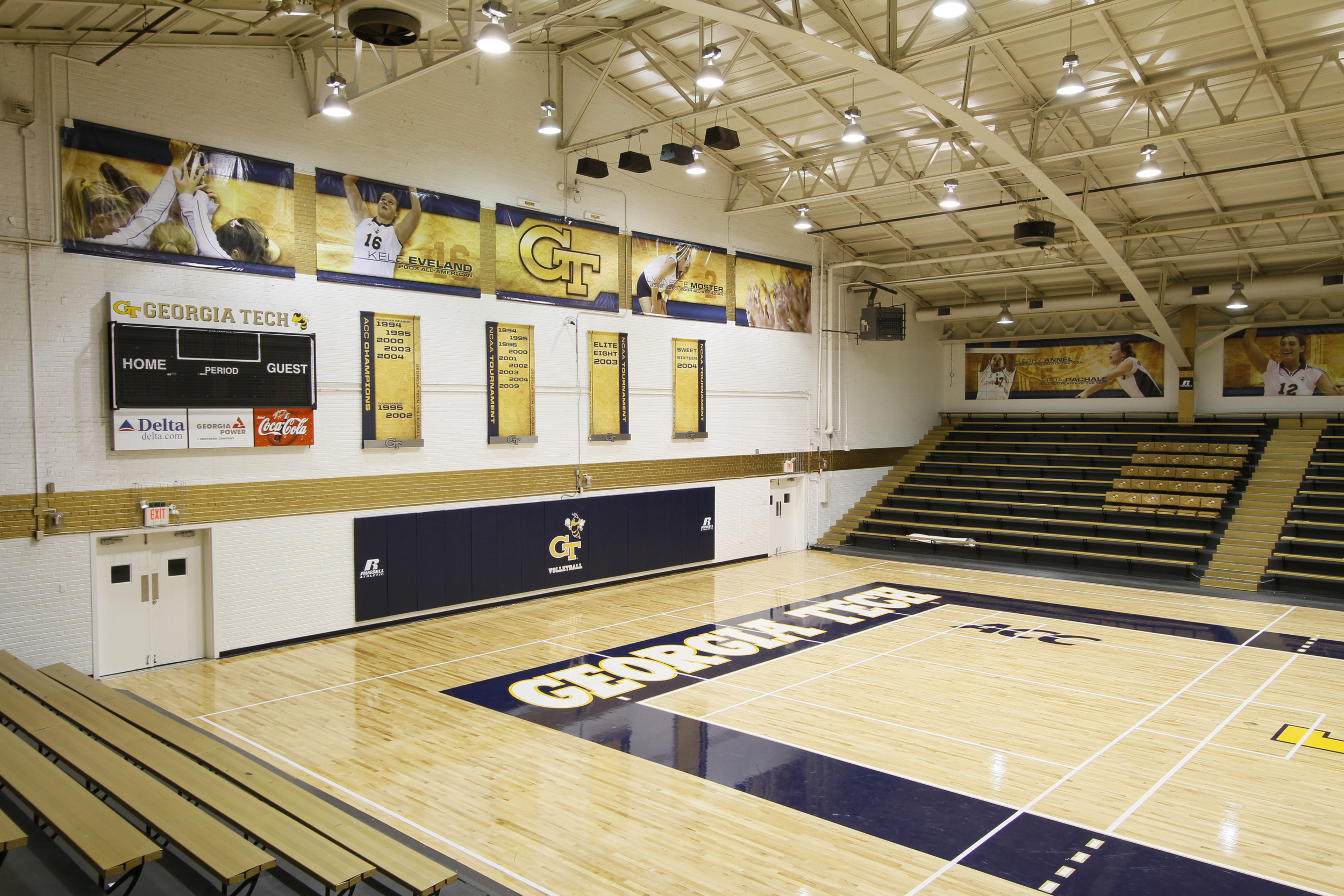 O'Keefe Gym has a new look with a new floor and banners.
