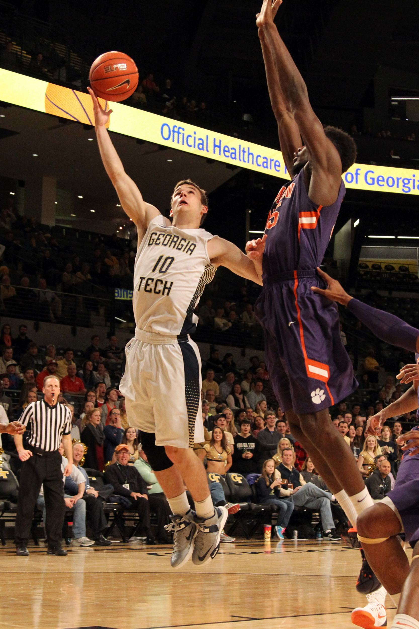 Georgia Tech Yellow Jackets guard Travis Jorgenson (10) shoots a lay up against the Clemson Tigers in the second half at McCamish Pavilion. Georgia Tech defeated Clemson 63-52. Mandatory Credit: Brett Davis-USA TODAY Sports