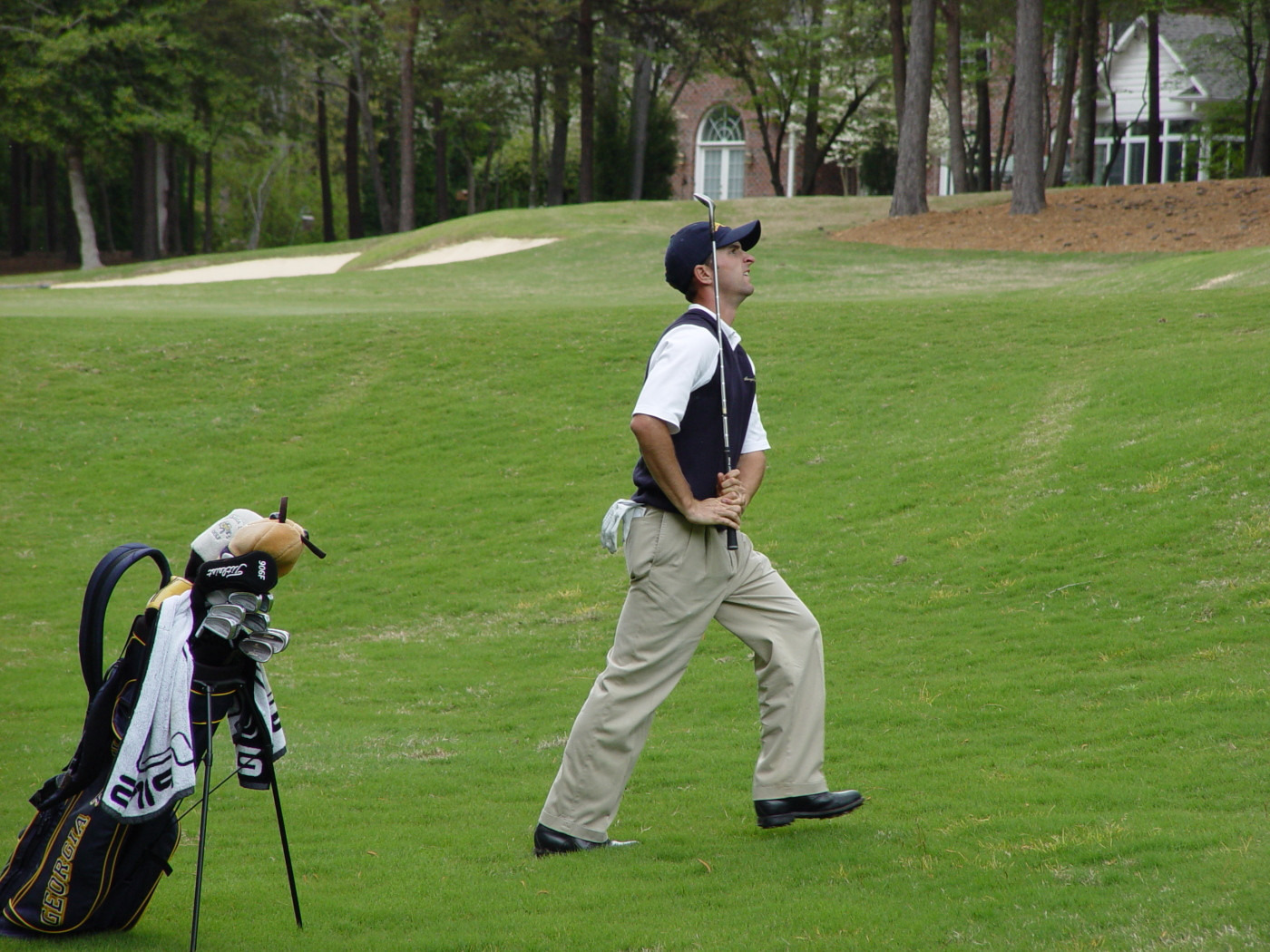 David Dragoo watches his pitch shot at No. 11, which almost went in for an eagle, during the final round of the ACC Golf Championship, April 20, 2008.