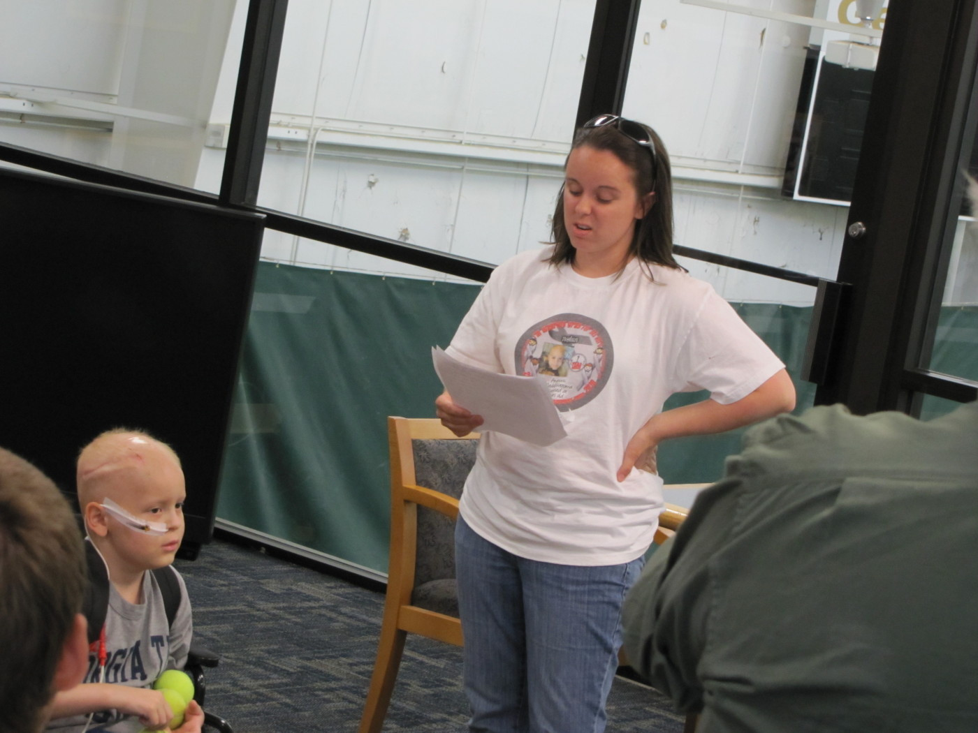 Nolan;s mother, Brittany, talks to the team.