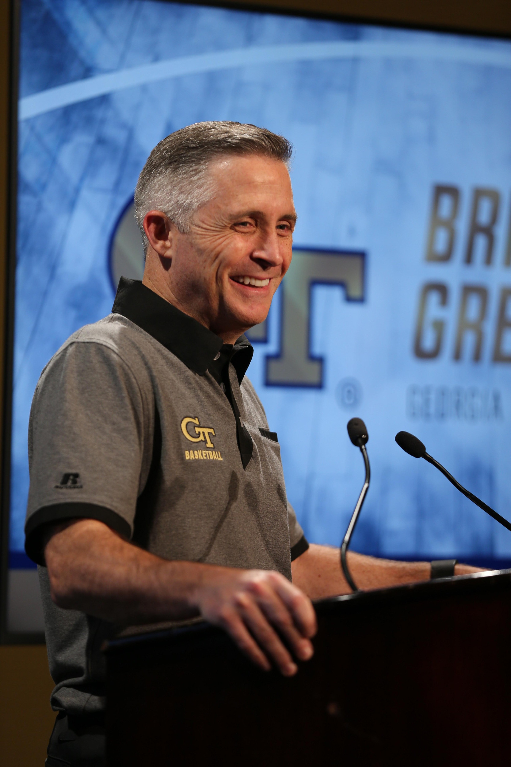 Georgia Tech coach Brian Gregory during ACC media day at The Ritz-Carlton. Credit: Jim Dedmon-USA TODAY Sports