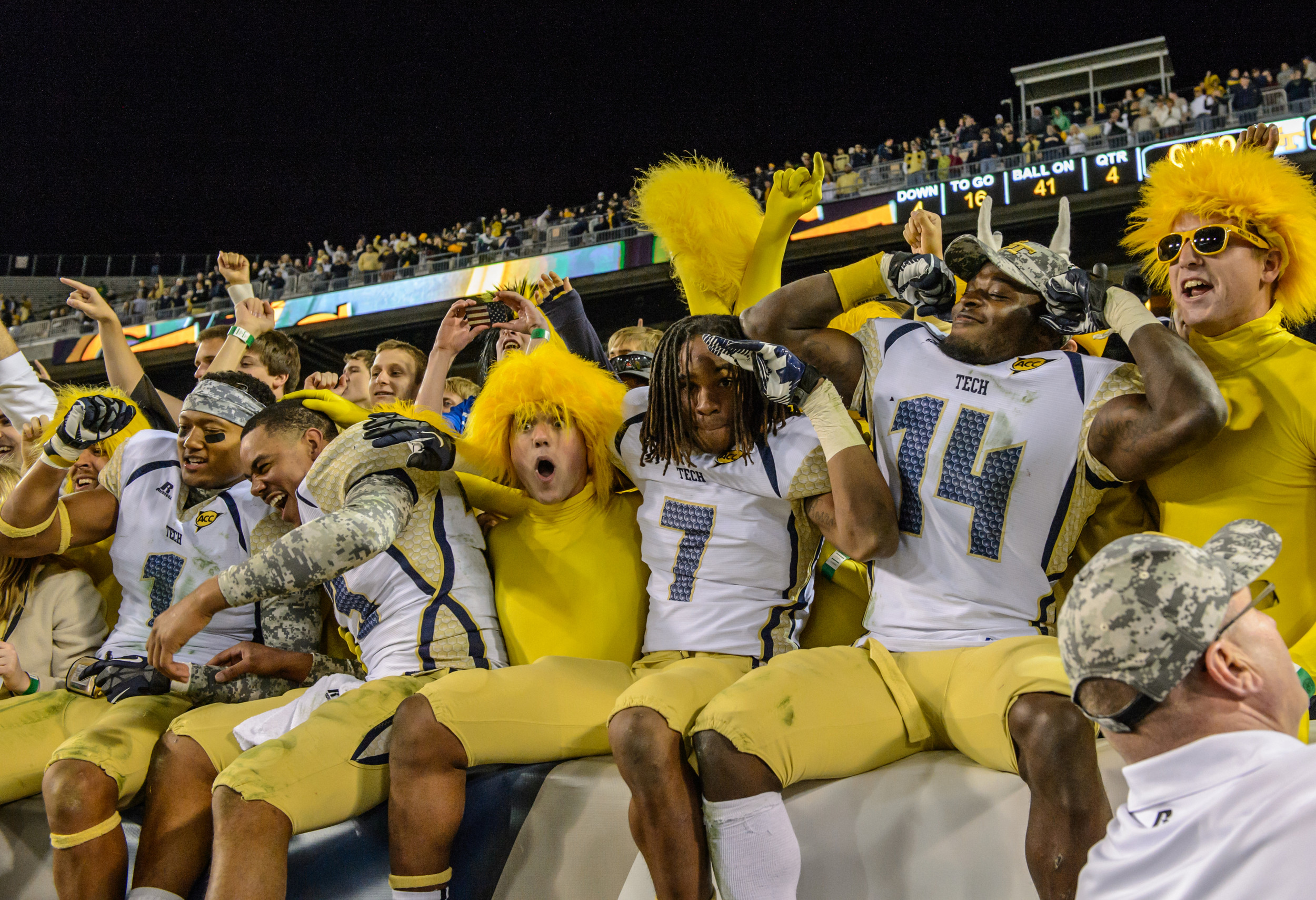 The Jackets celebrate the win over Duke to become bowl eligible!