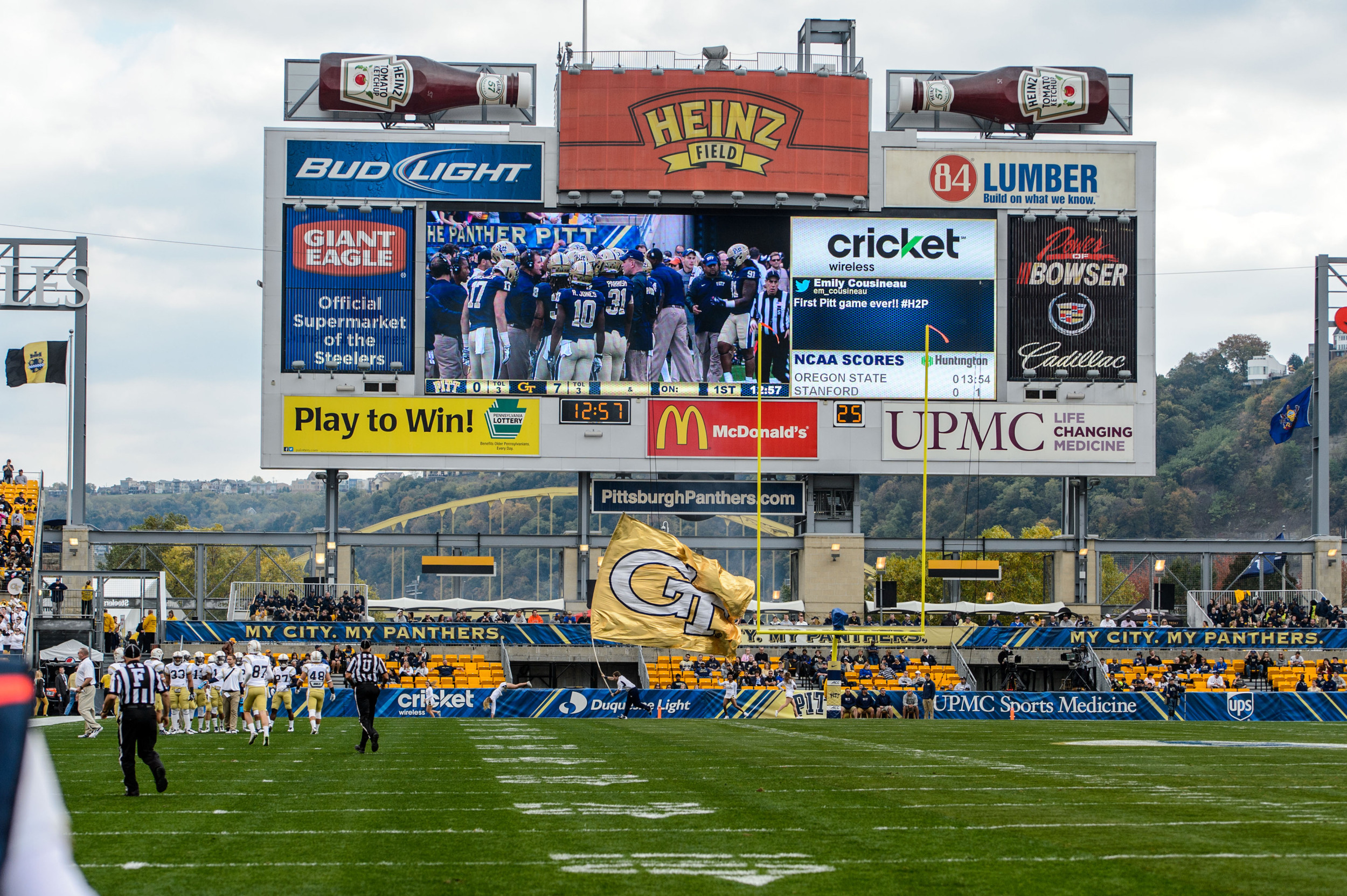 The GT flag is run at Heinz Field after a score