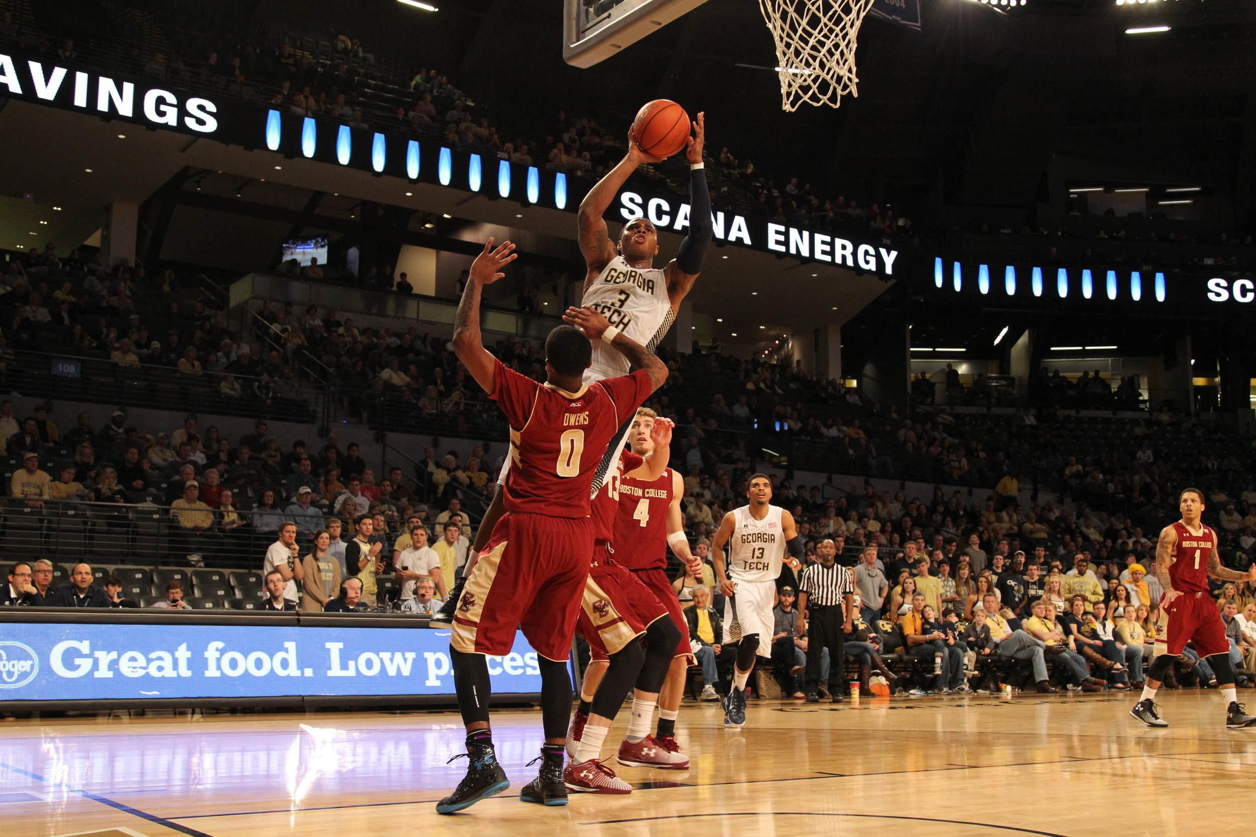 Jan 25, 2015; Atlanta, GA, USA; Georgia Tech Yellow Jackets forward Marcus Georges-Hunt (3) shoots the ball against the Boston College Eagles in the second half at McCamish Pavilion. Boston College defeated Georgia Tech 64-62. Mandatory Credit: Brett Davis-USA TODAY Sports