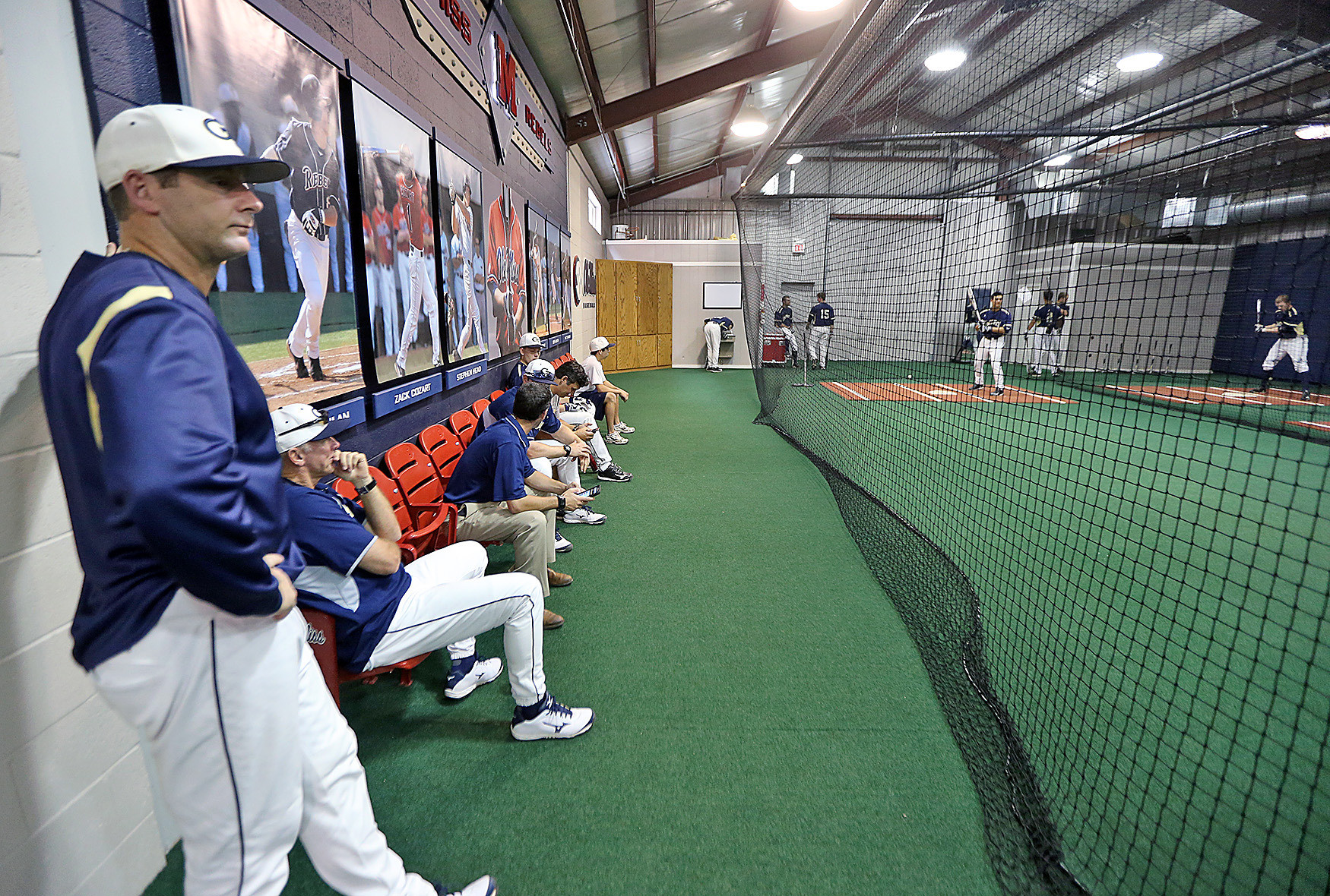 Georgia Tech players hit inside during the rain delay (Photo by Josh McCoy)