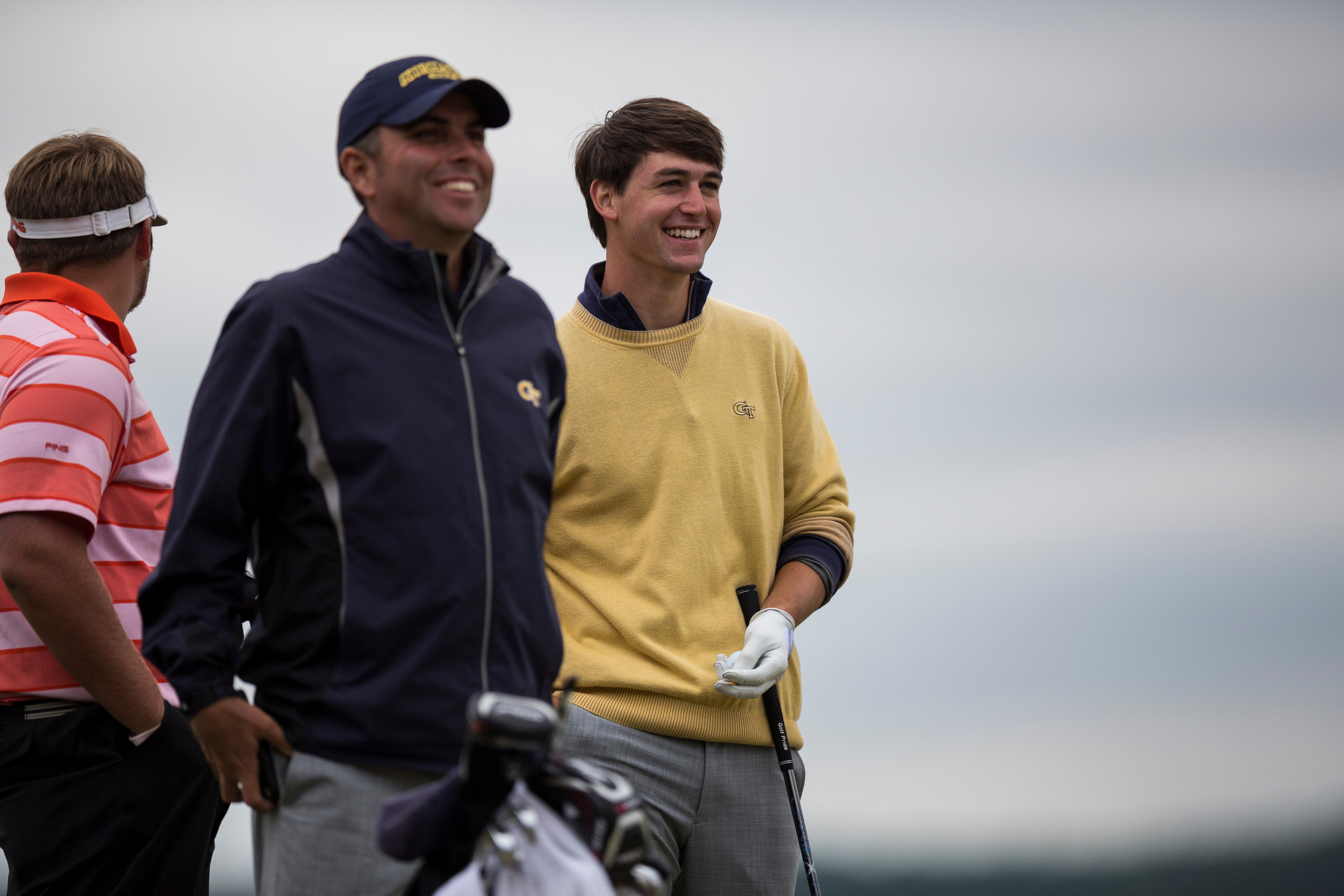 Associate head coach Brennan Webb and Ollie Schniederjans during the playoff of the ACC Golf Championship, April 26, 2015, Old North State Club, New London, N.C.