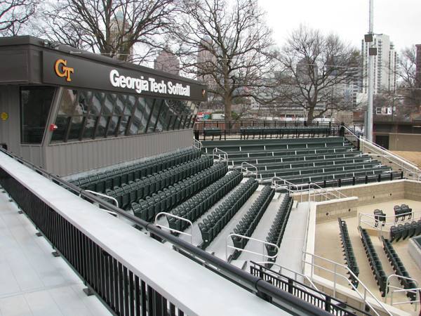 Softball team practices in its new stadium for the first time.