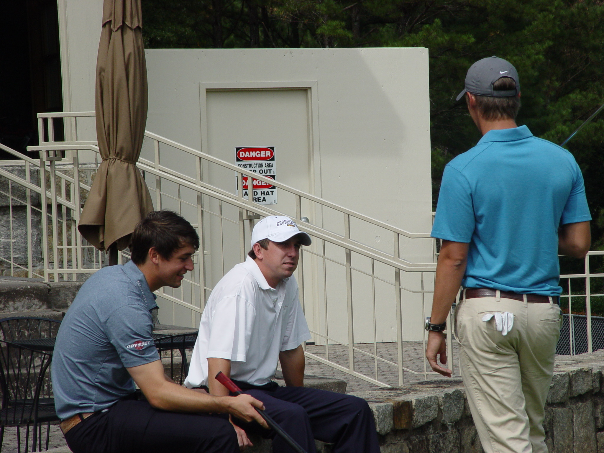 Ollie Schniederjans and Paul Haley chat with John-Tyler Griffin at the Ramblinwreck Cup - Golf Club of Georgia, October 5, 2015