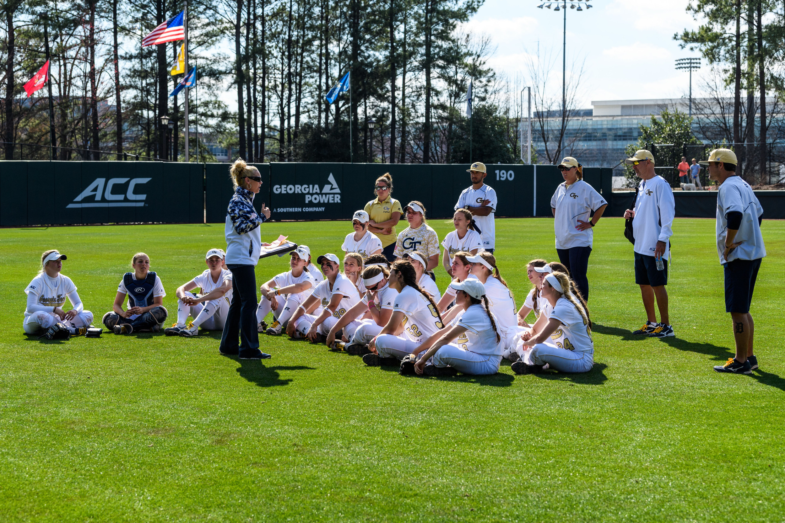 Coach Hoerner talks to the team after the game