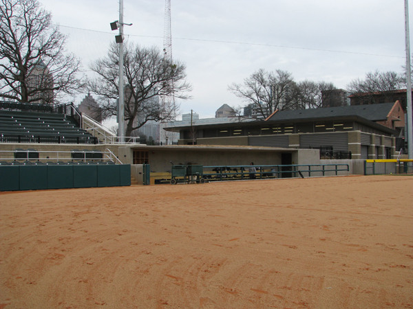 Softball team practices in its new stadium for the first time.