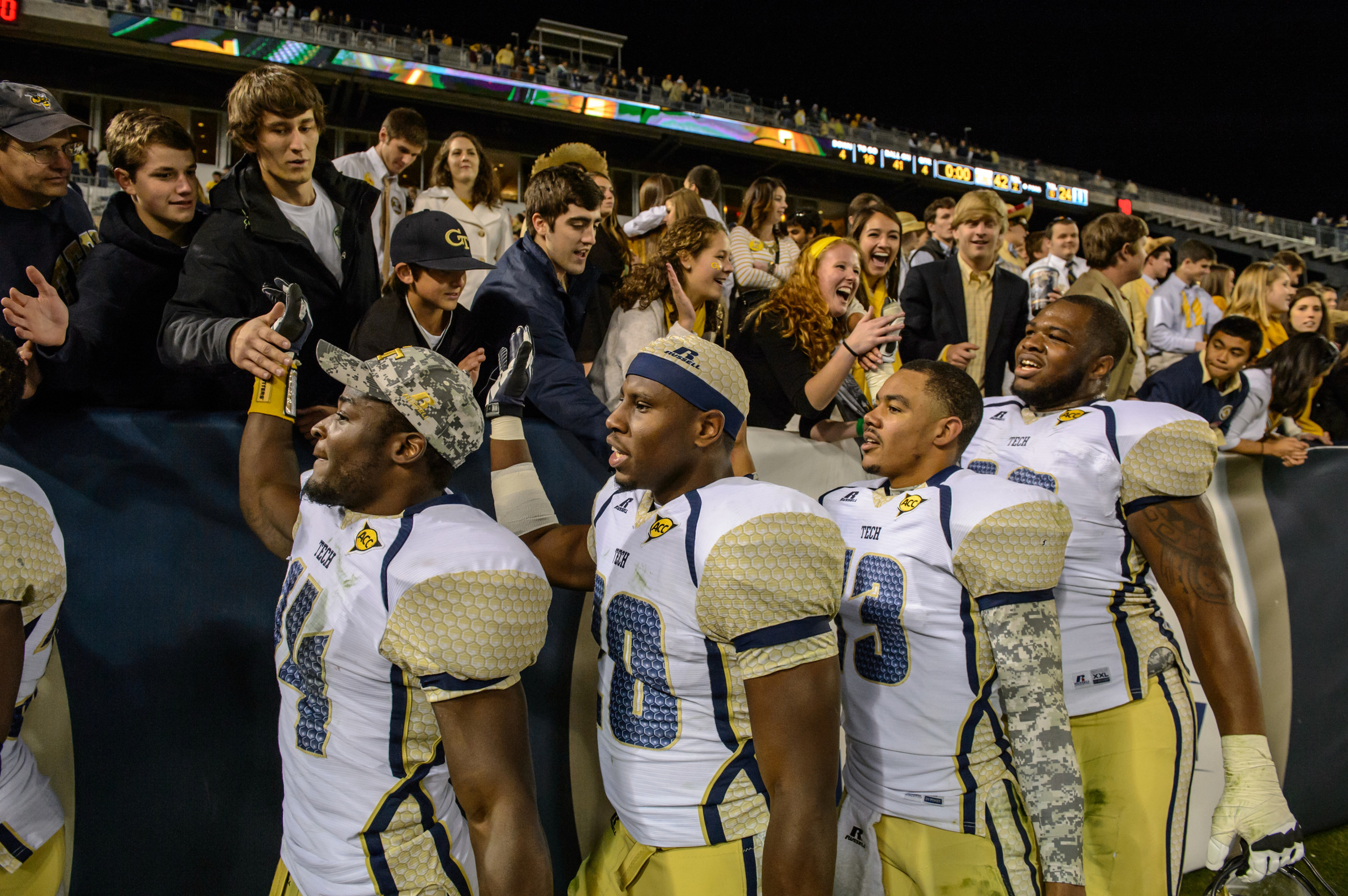 The Jackets celebrate the win over Duke to become bowl eligible!
