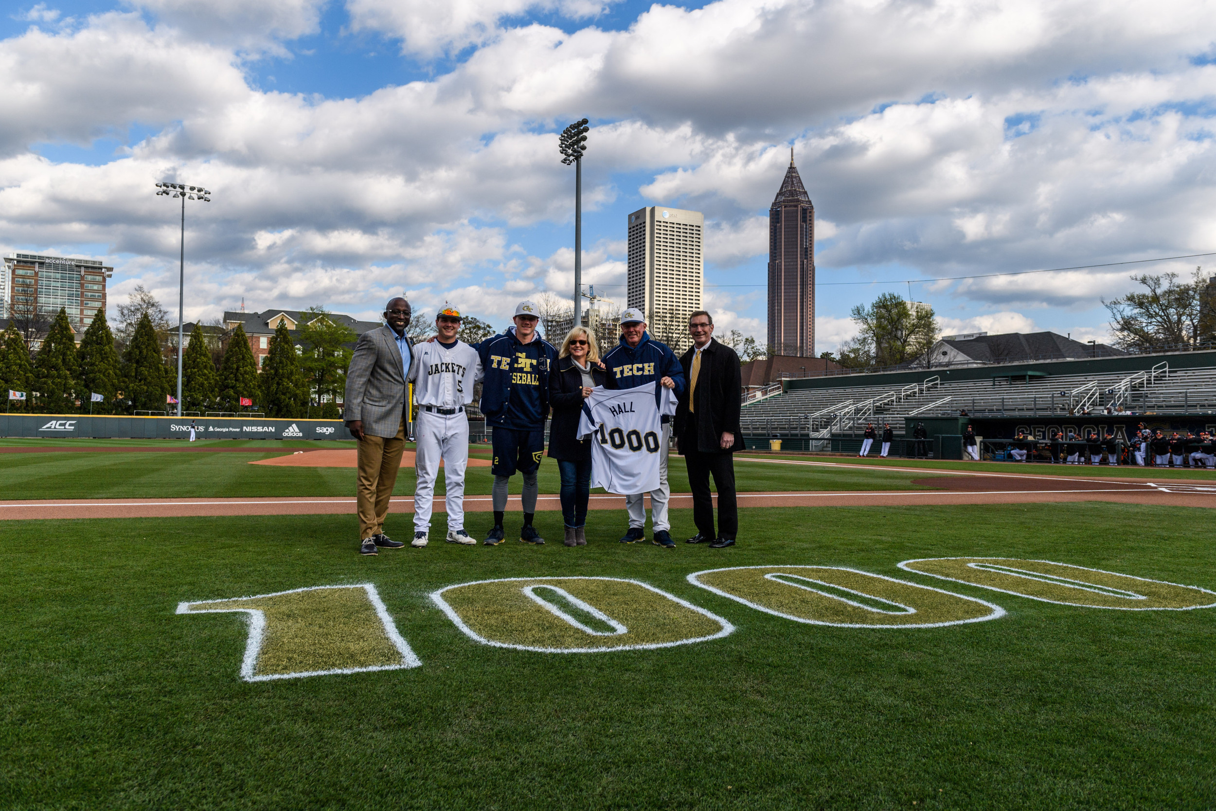 Coach Hall was presented with the game ball from Tuesday night and a jersey commemorating 1,000 wins at Georgia Tech