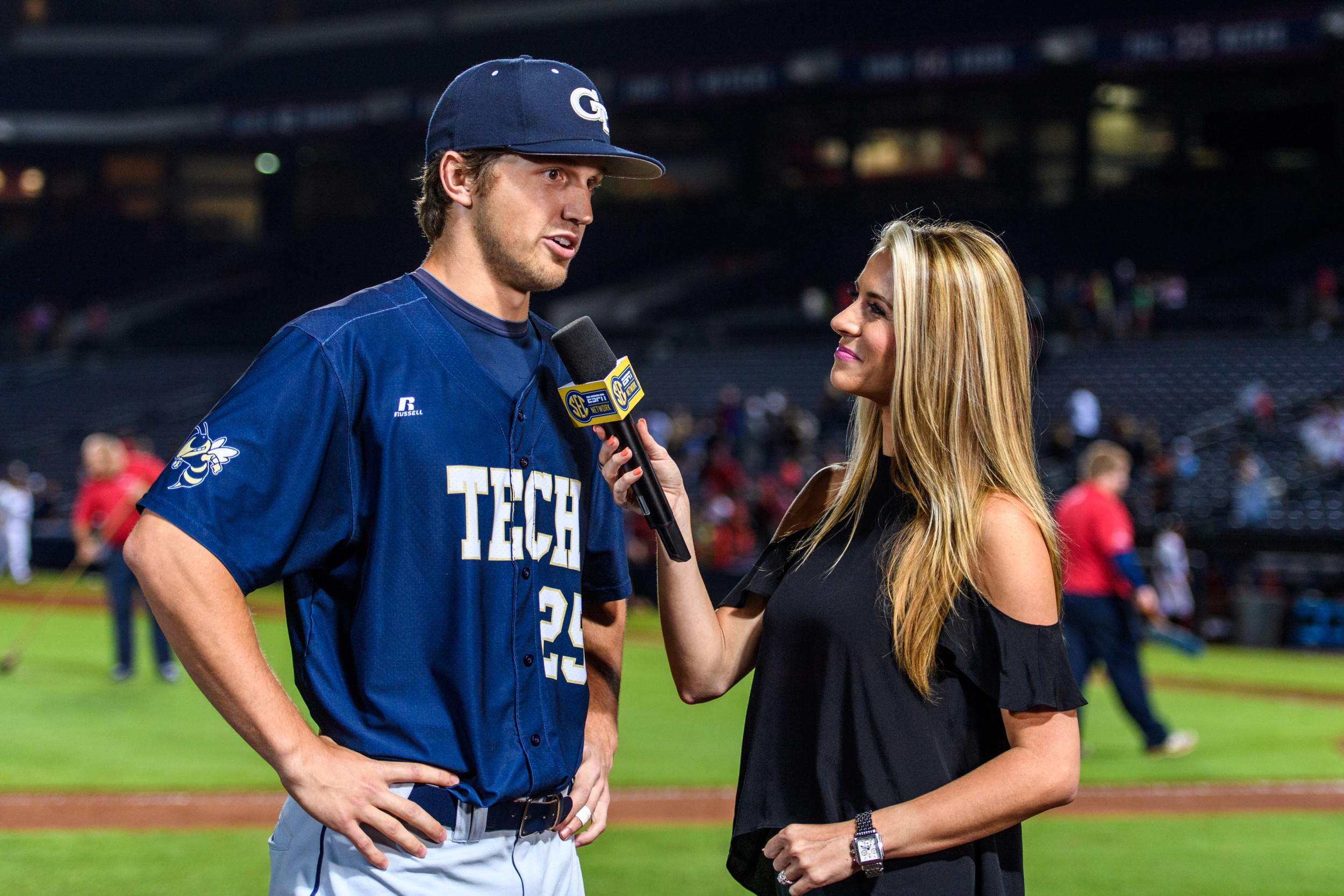 Kel Johnson (25) is interviewed on the SEC network by Laura Rutledge