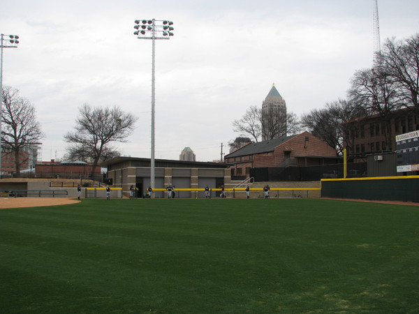 Softball team practices in its new stadium for the first time.