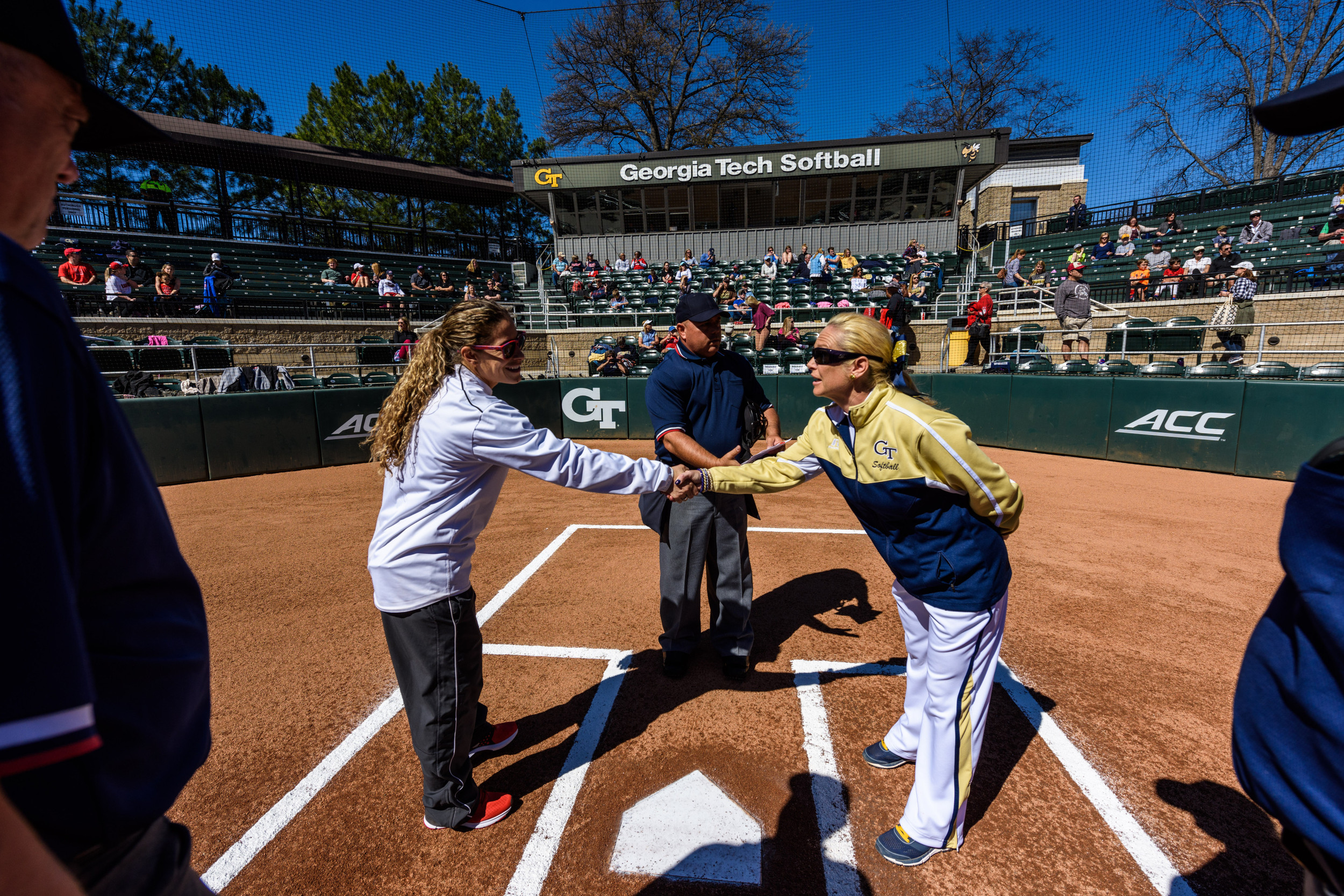 The coaches meet at home plate