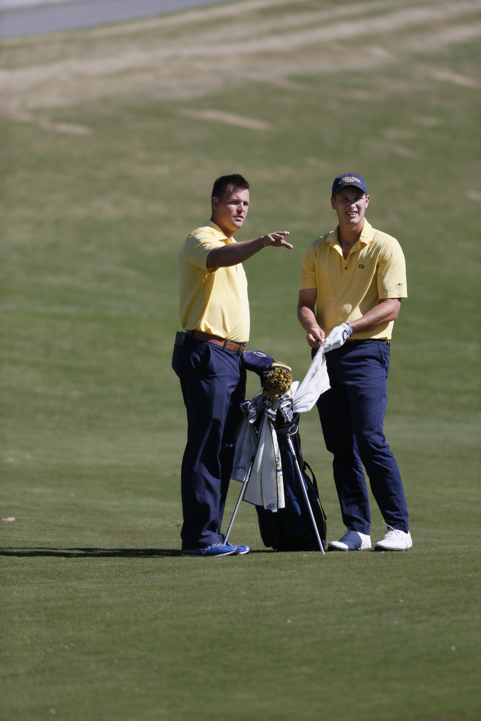 Georgia Tech assistant coach Jeff Pierce with Vincent Whaley during the second round of the Clemson Invitational on April 2, 2016. (mandatory copyright: Vern Verna / Ai Wire)