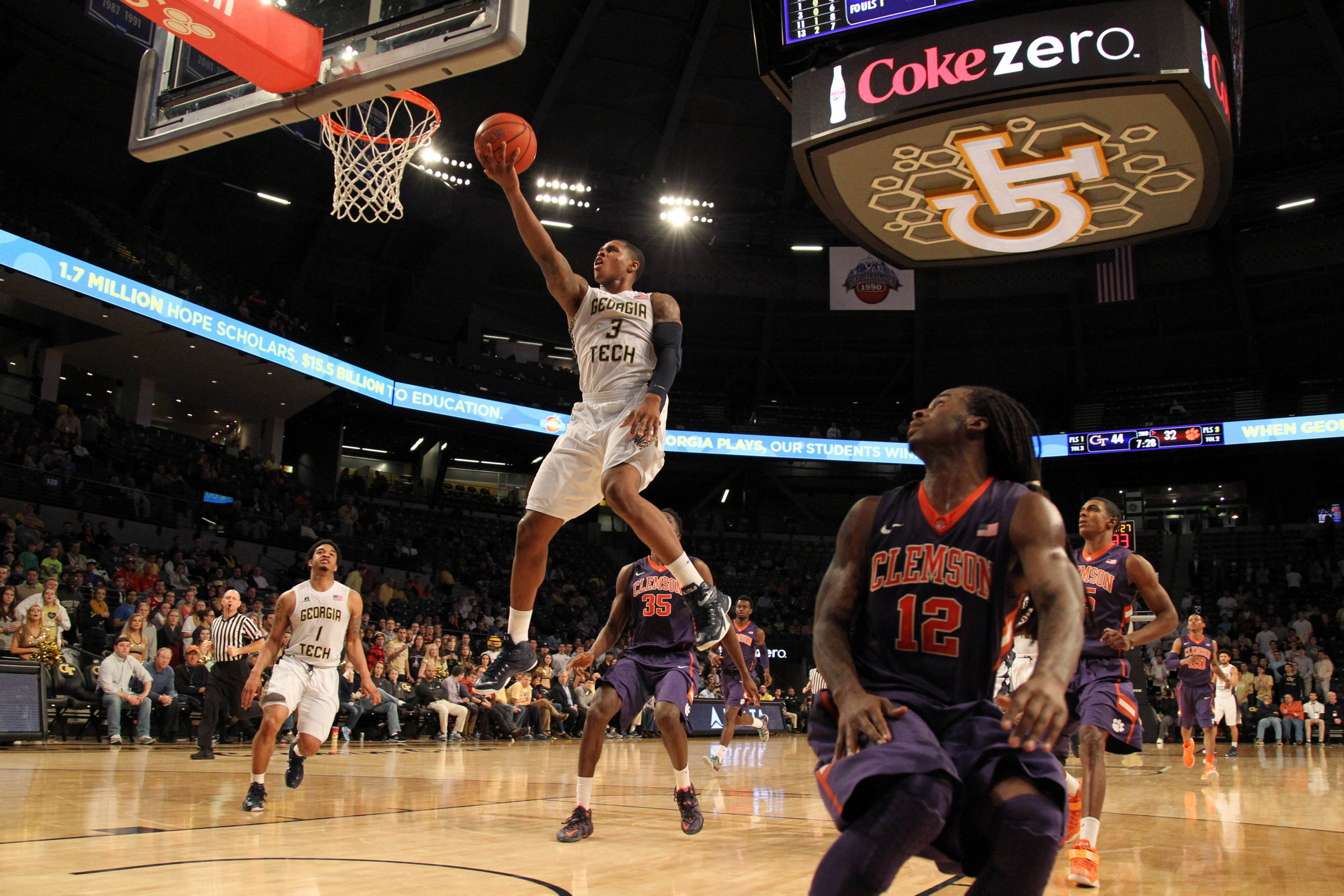 Georgia Tech Yellow Jackets forward Marcus Georges-Hunt (3) shoots the ball against the Clemson Tigers in the second half at McCamish Pavilion. Georgia Tech defeated Clemson 63-52. Mandatory Credit: Brett Davis-USA TODAY Sports