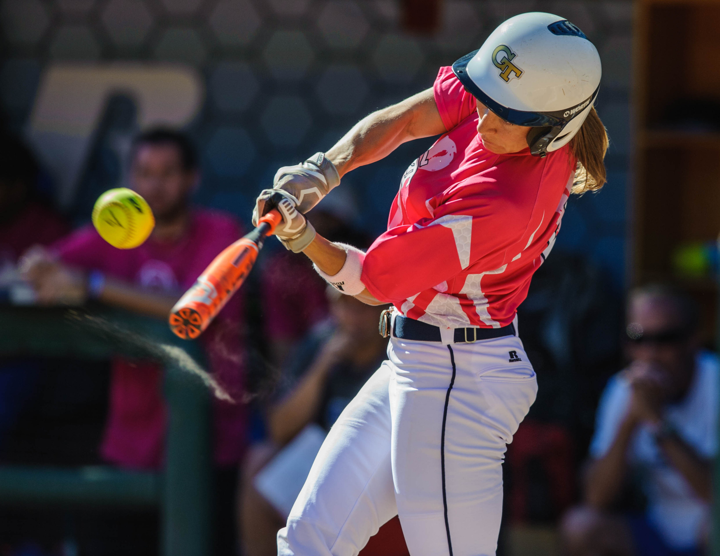 A Georgia Tech player hits the ball.