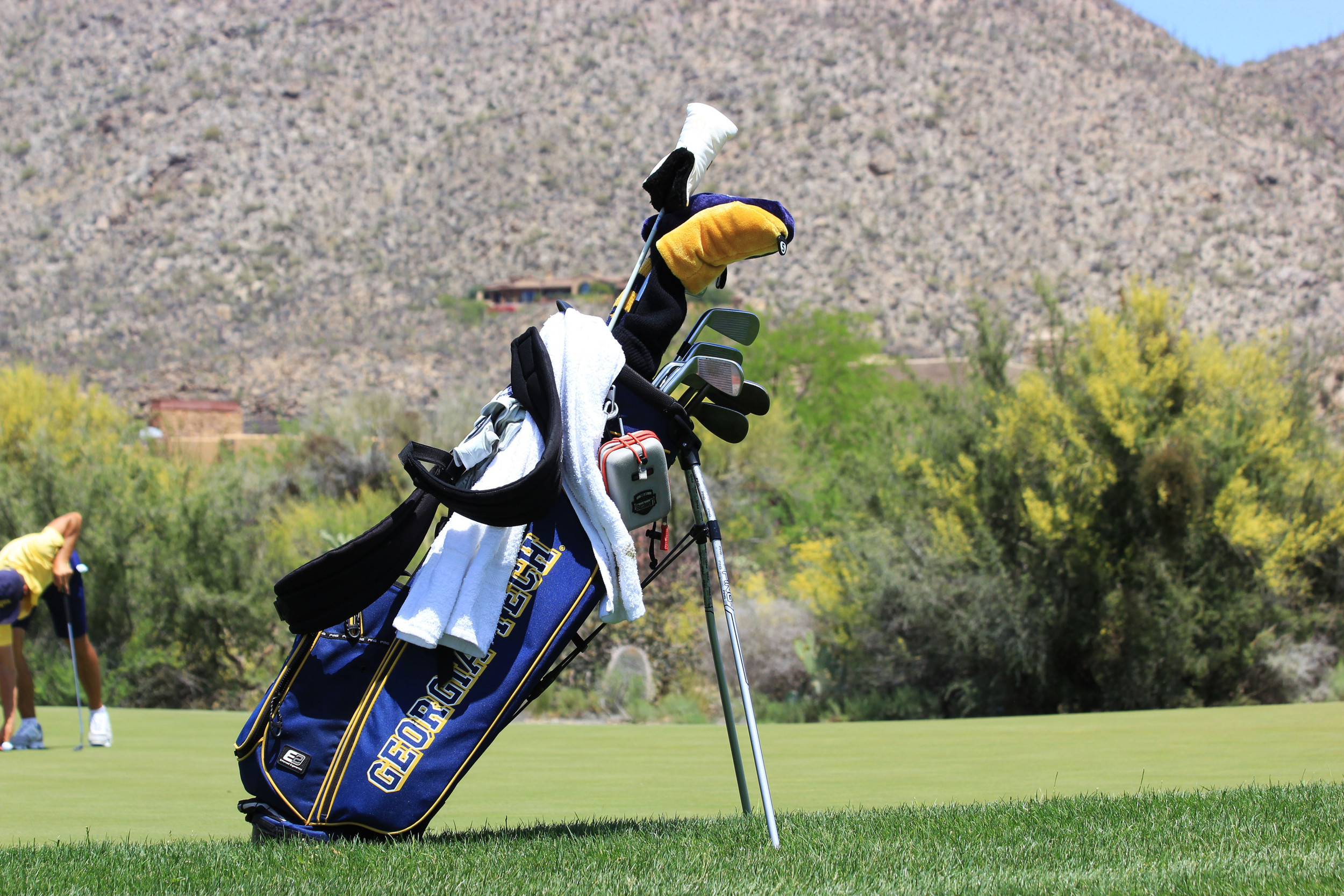 View of a Georgia Tech golf bag during the second round of the NCAA Tucson Regional, Gallery Golf Club, Marana, Ariz.